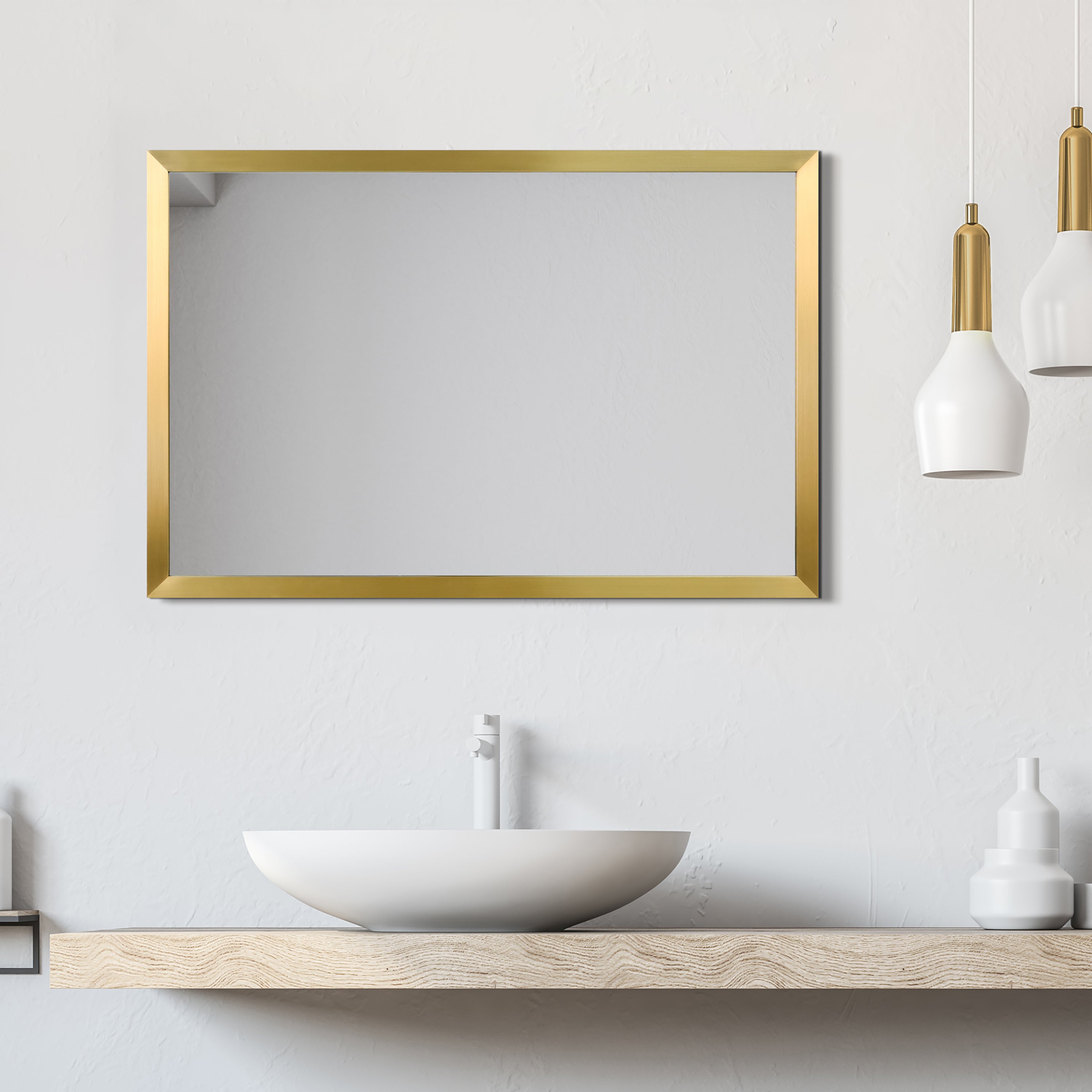 Contempo Brushed Stainless Steel Gold Rectangular Wall Mirror