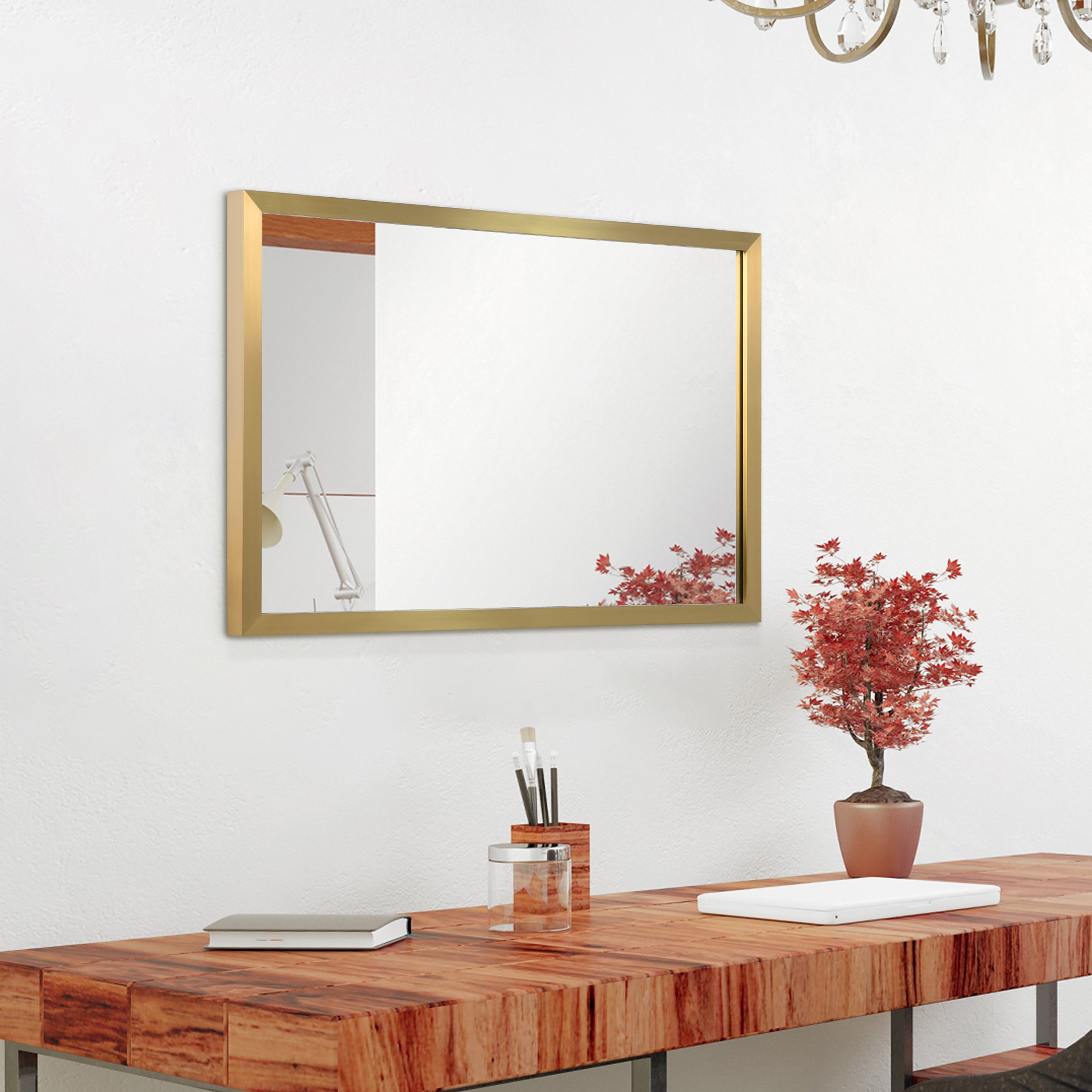 Contempo Brushed Stainless Steel Gold Rectangular Wall Mirror