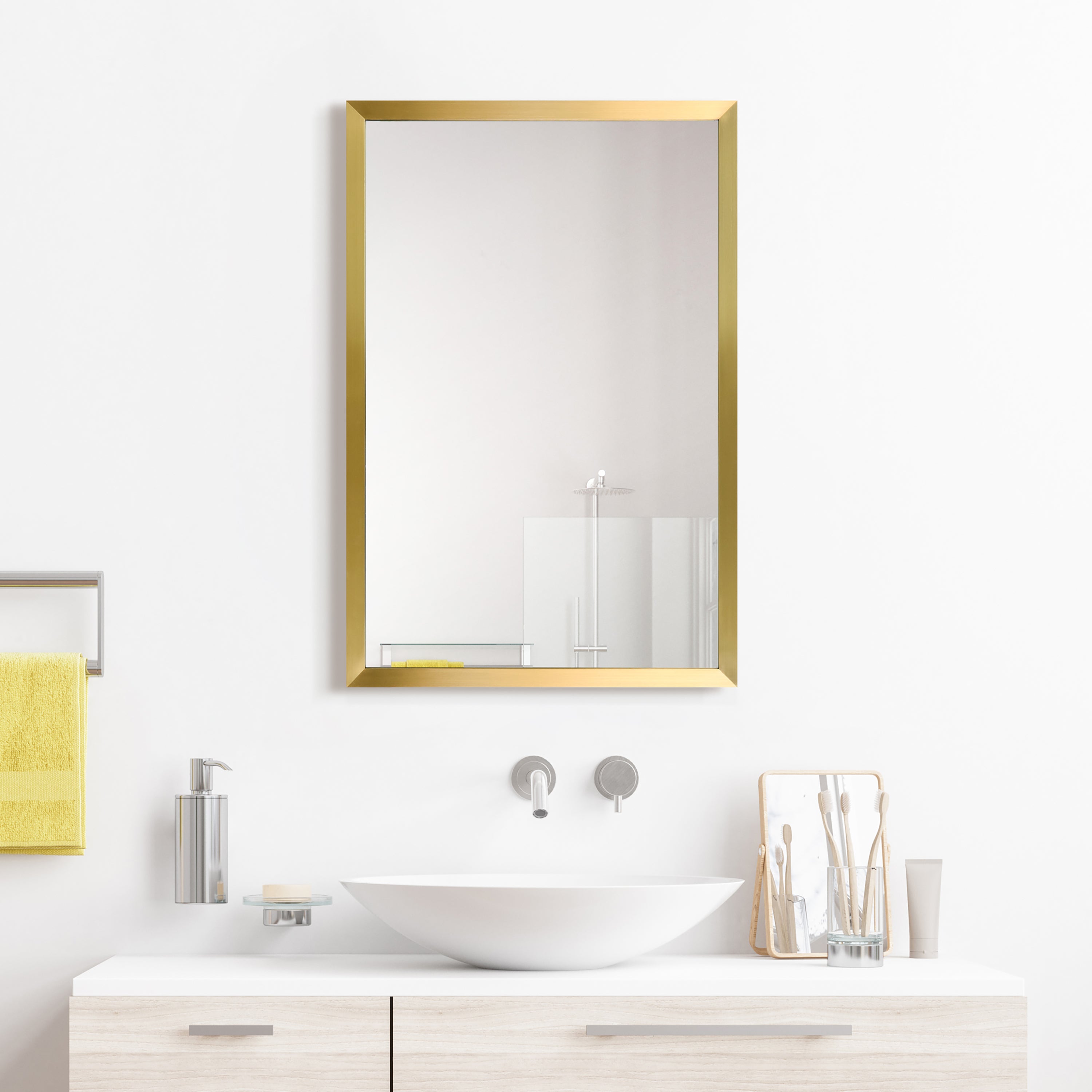 Contempo Brushed Stainless Steel Gold Rectangular Wall Mirror