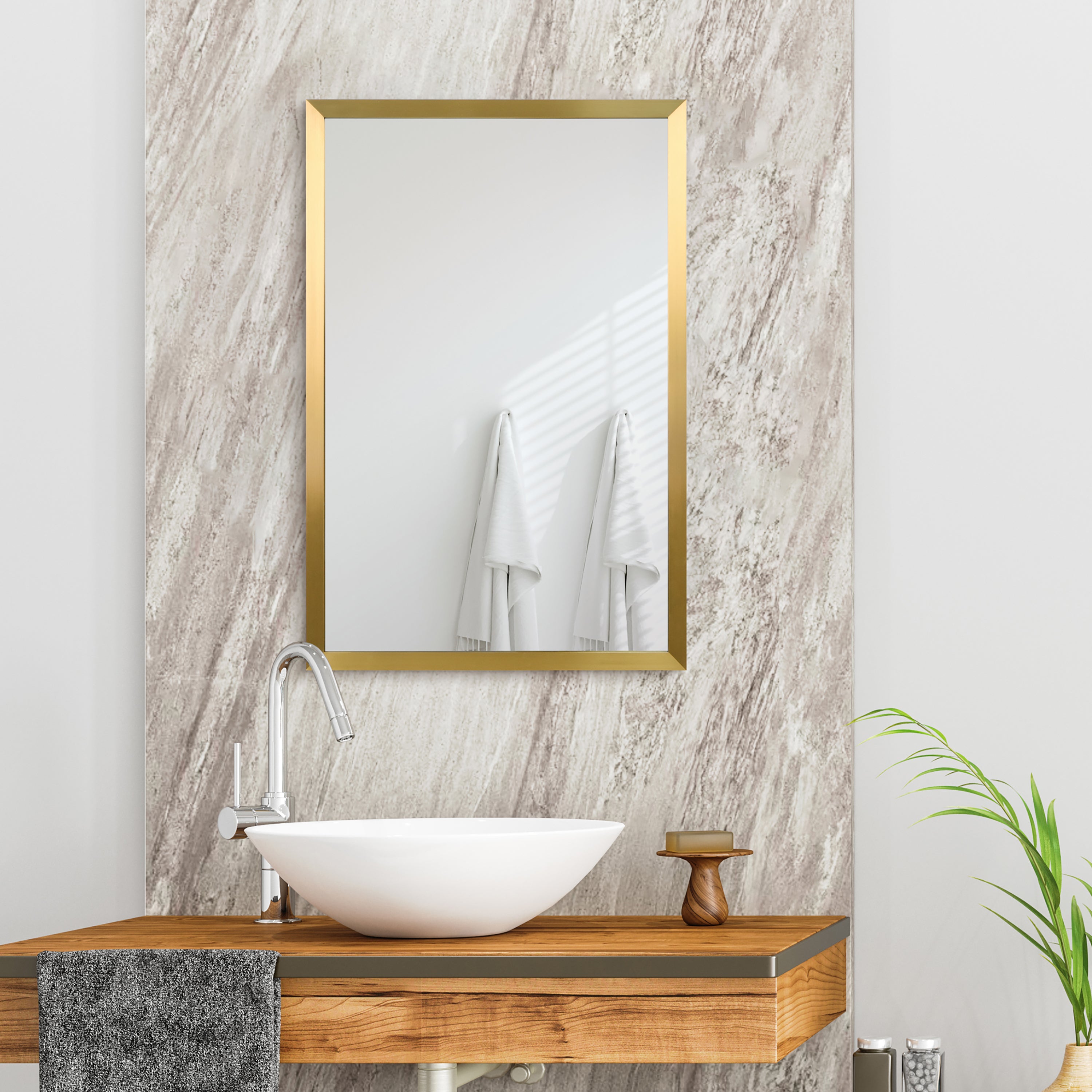 Contempo Brushed Stainless Steel Gold Rectangular Wall Mirror