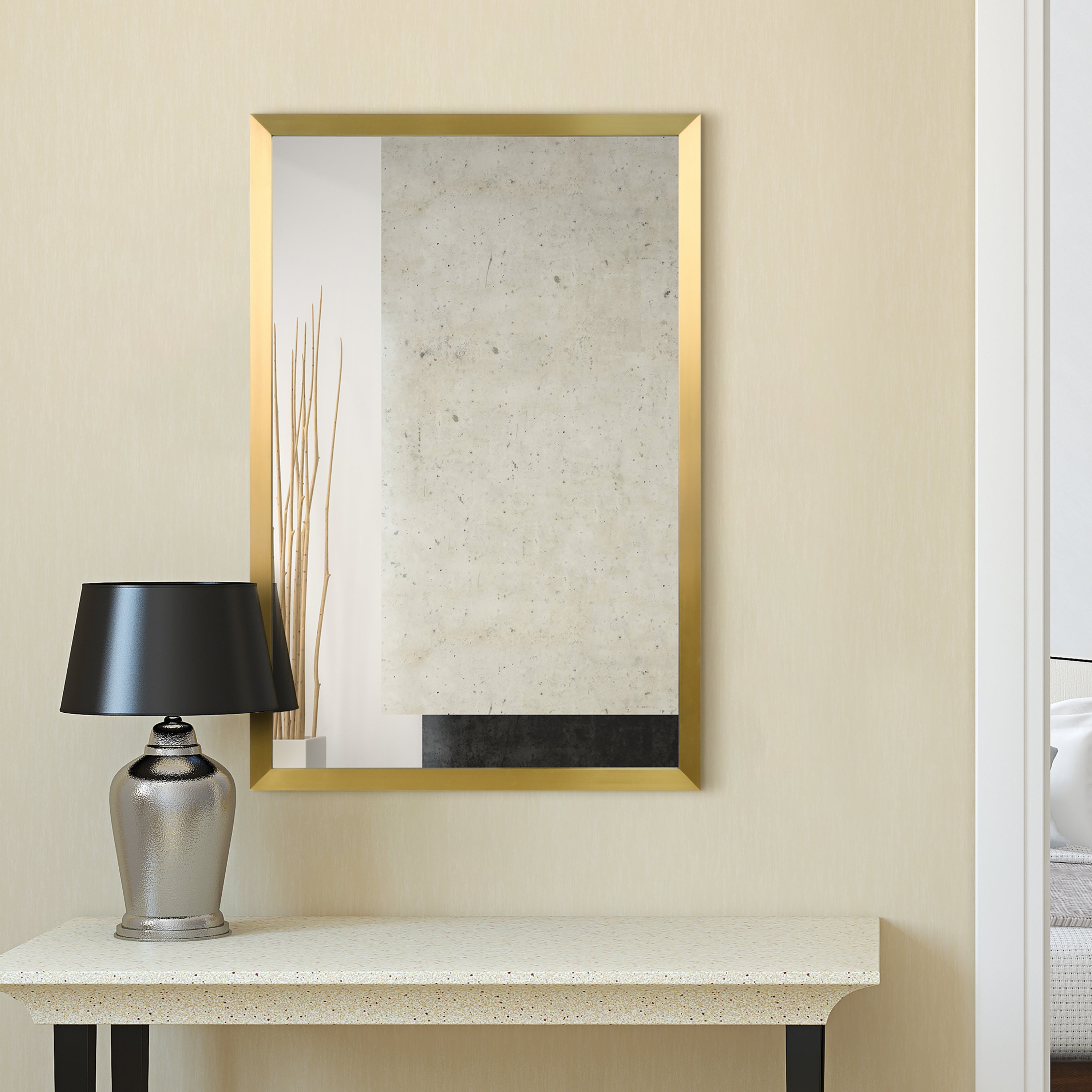 Contempo Brushed Stainless Steel Gold Rectangular Wall Mirror