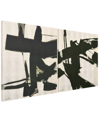 "Bold Abstraction I & II" Abstract Black & White Art on Gold Shagreen Wrapped Canvas Wall Art Set, sized 44"x44"