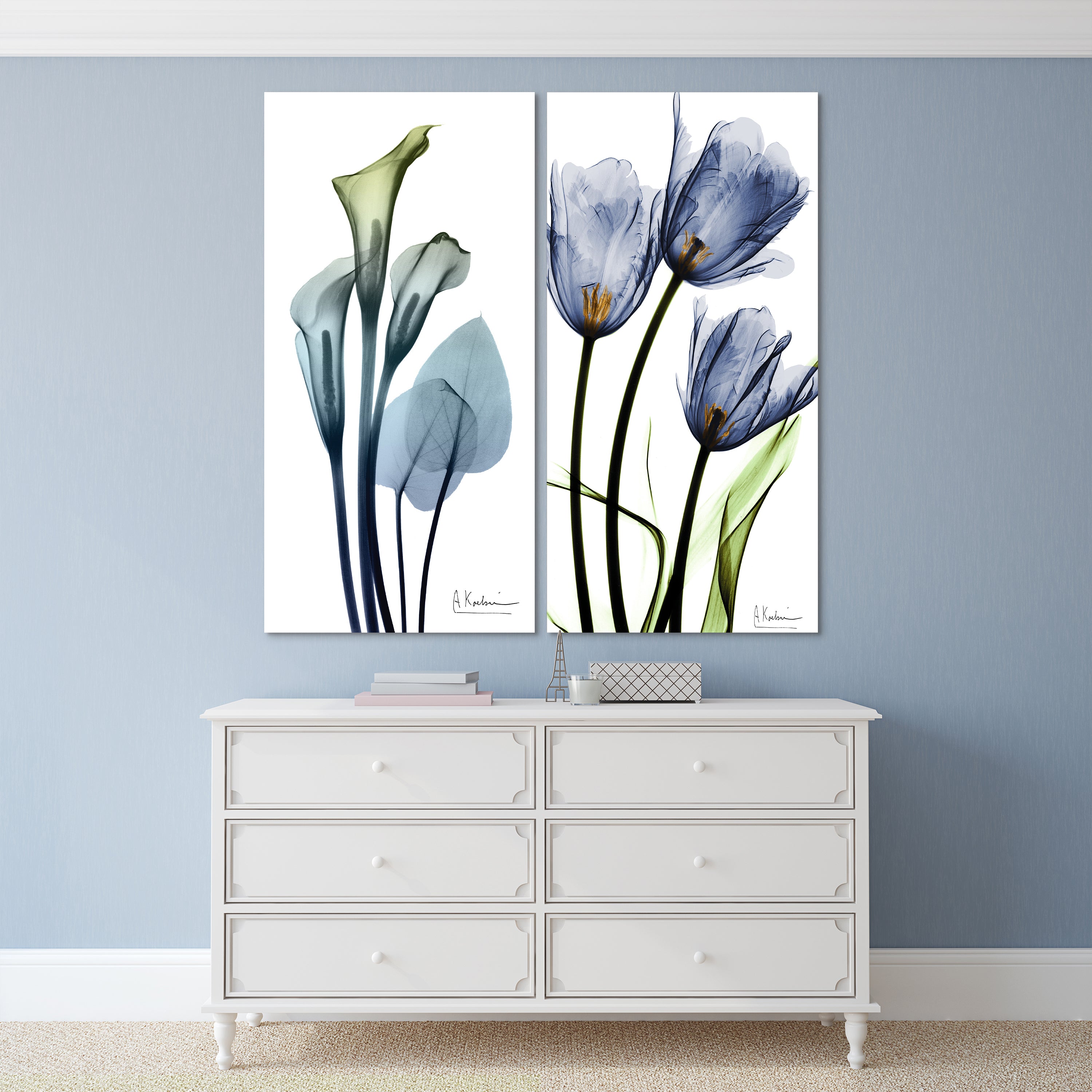 Calla Lily and Three Blue Tulips