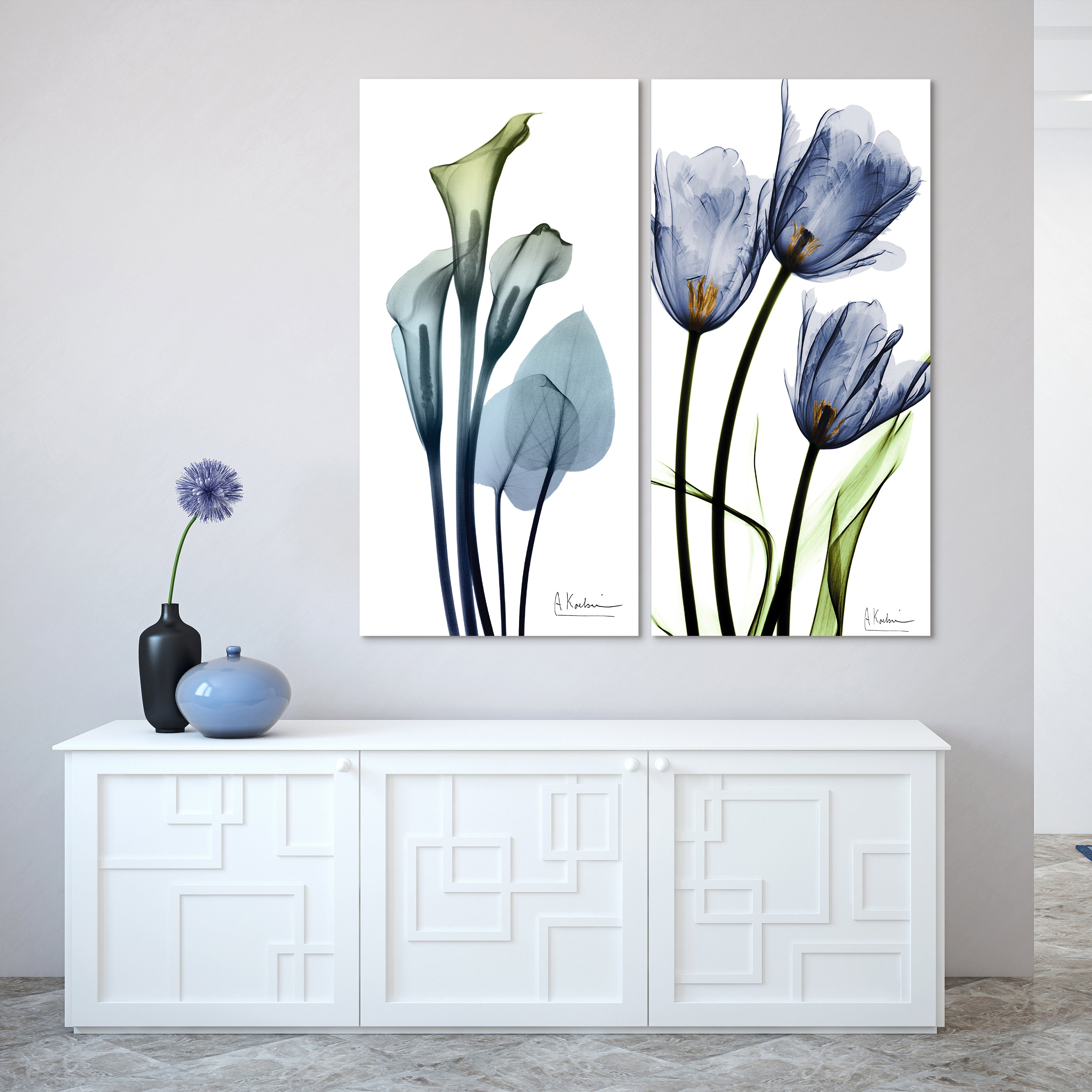 Calla Lily and Three Blue Tulips