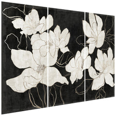 "Floral Elegance Trio" White Flower Frameless Free Floating Reverse Printed Tempered Art Glass Wall Art