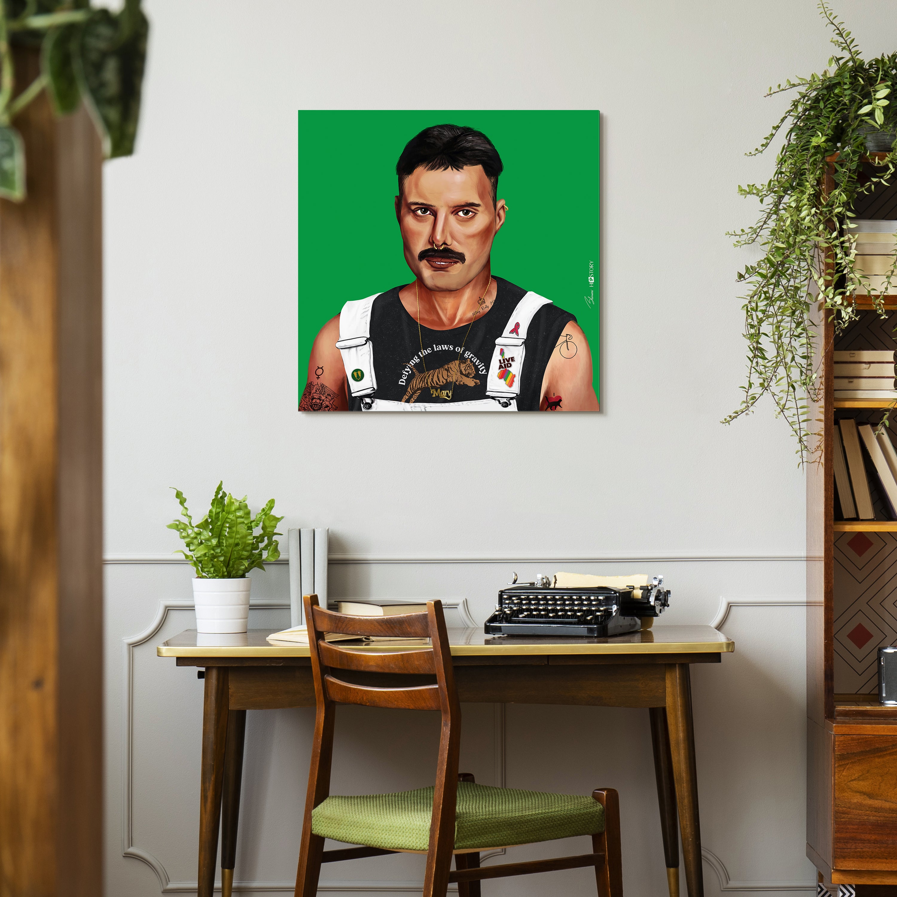 "Hip Freddie Mercury" Frameless Free Floating Reverse Printed Tempered Art Glass Wall Art