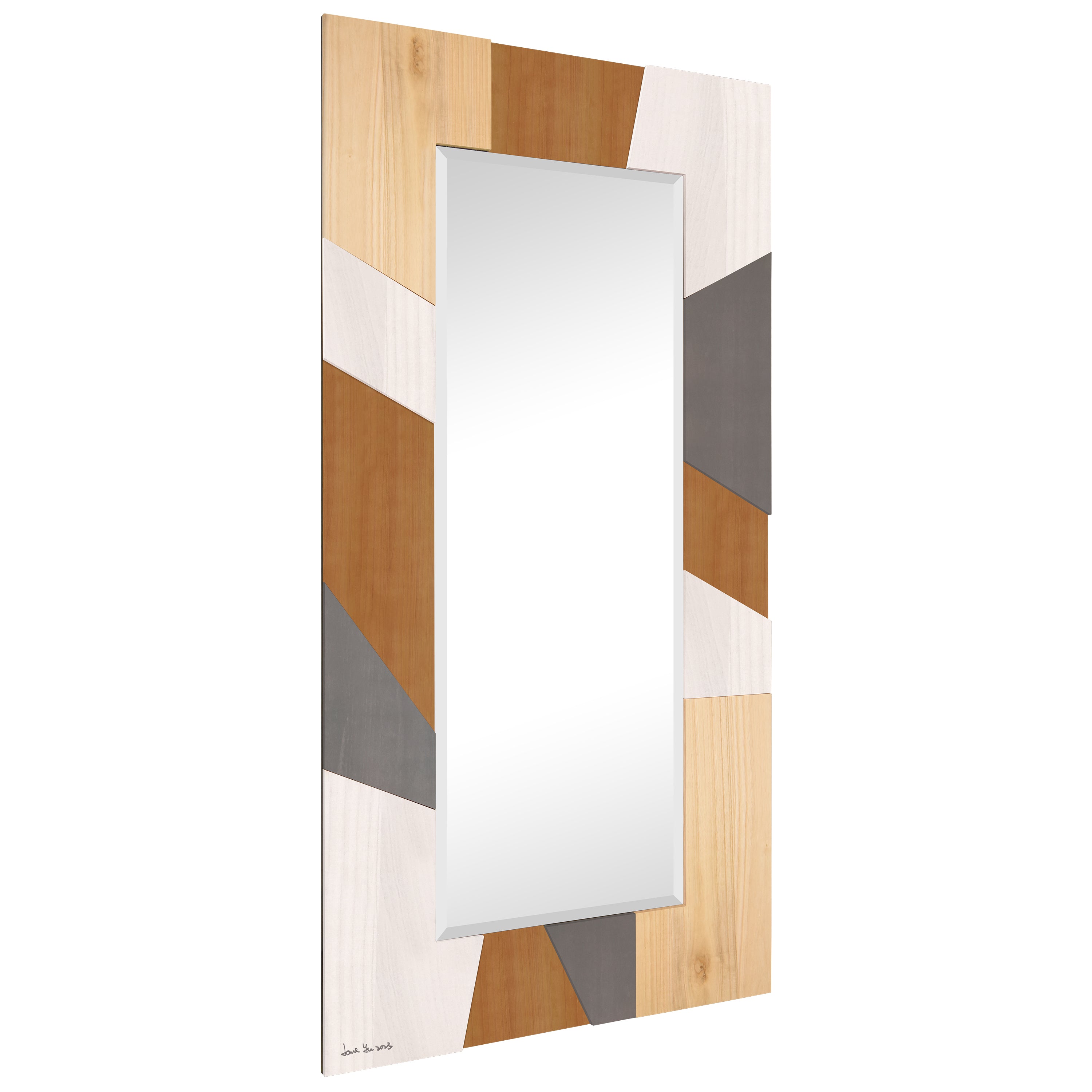 "Modern Geometric" Hand Made Solid Paulownia Wood Beveled Leaner Mirror,size 80"x40"