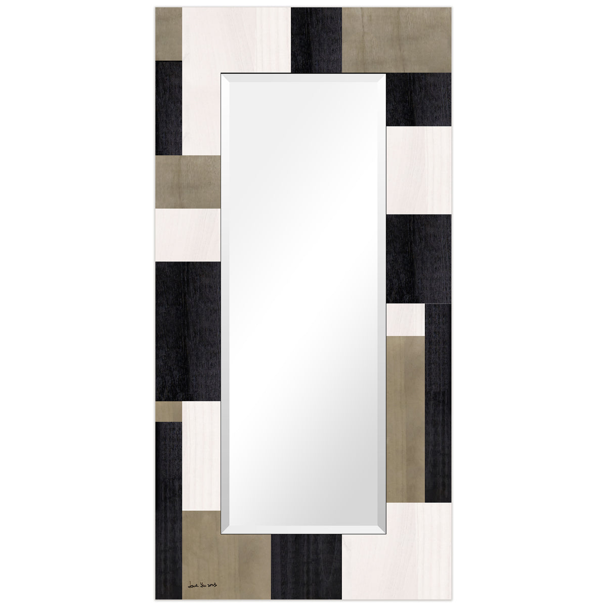 "Geometric Blocks" Hand Made Solid Paulownia Wood Beveled Leaner Mirror size 80" x 40"