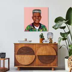 "Hip Nelson Mandela" Frameless Free Floating Reverse Printed Tempered Art Glass Wall Art