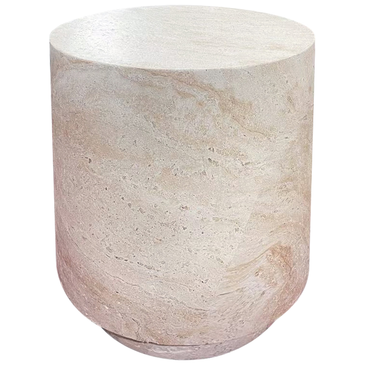 Cylinder Travertine Stone Finish Italian Design MgO Side Accent Table, size 14.2"x14.2"x18.3" perfect for both indoor and outdoor settings.