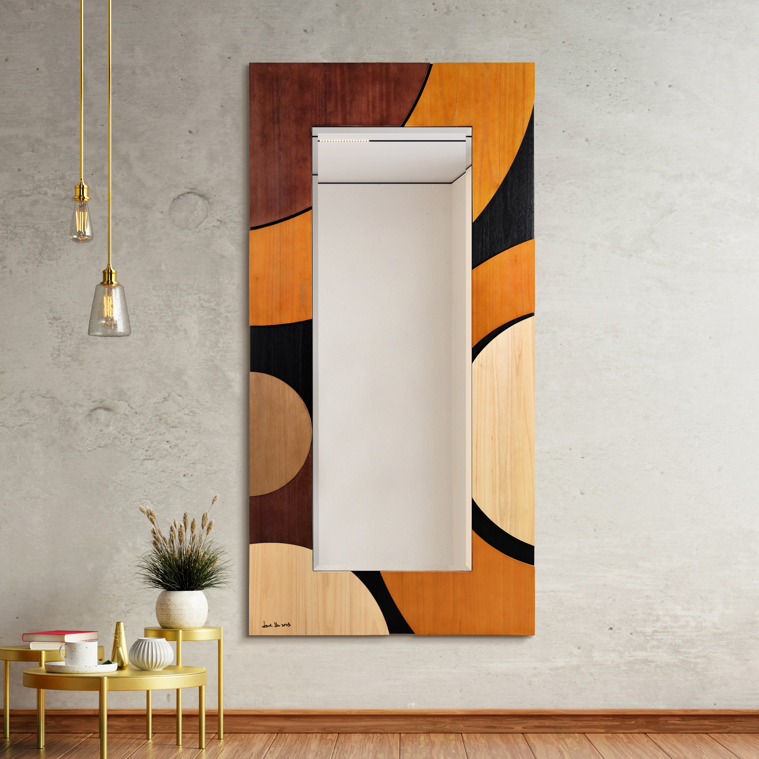 "Curved Elegance" Hand Made Solid Paulownia Wood Beveled Leaner Mirror size 80"x40"