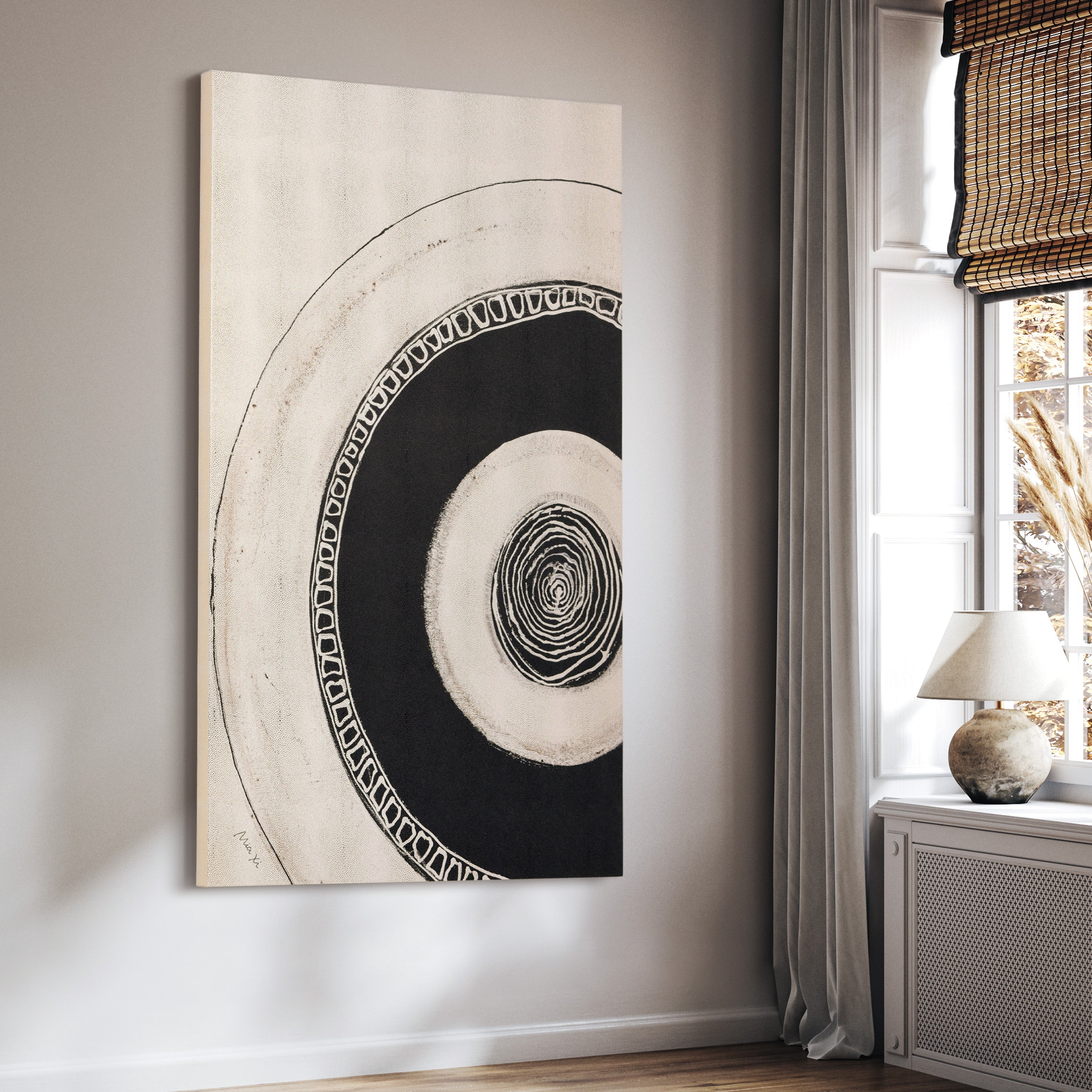 "Ecliptic Focus" Abstract Circle Rendered on Gold Shagreen Gallery Wrapped  Wall Art, sized 60"x40"