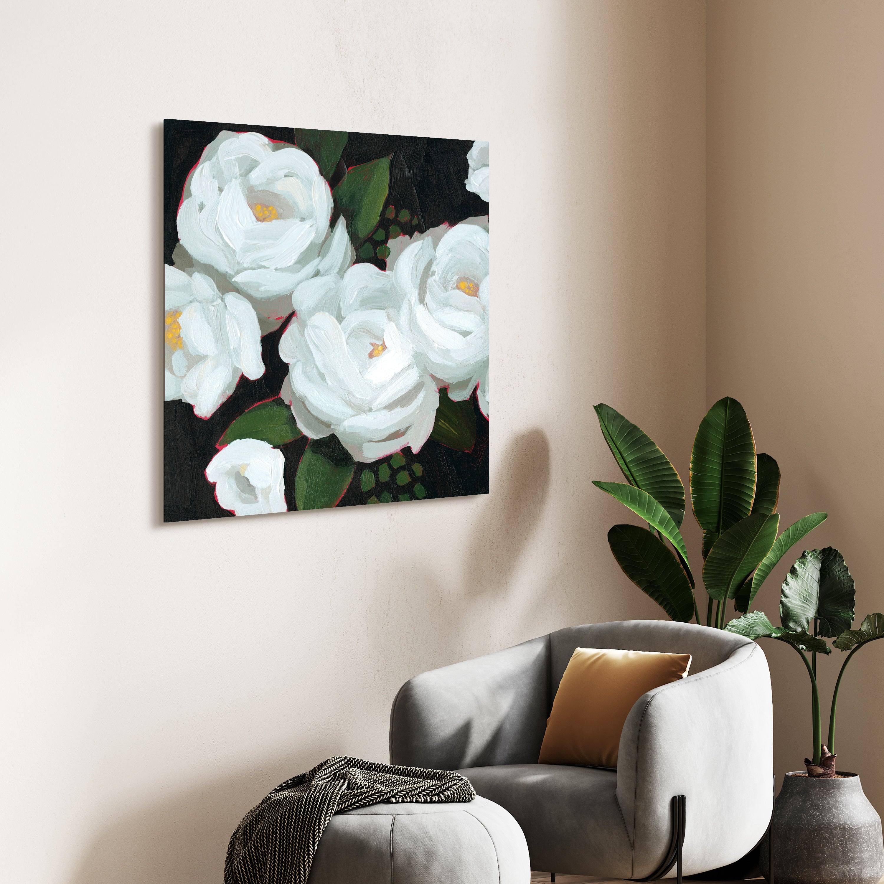 "White Blossom Serenity II" Flower Frameless Free Floating Reverse Printed Tempered Art Glass Wall Art