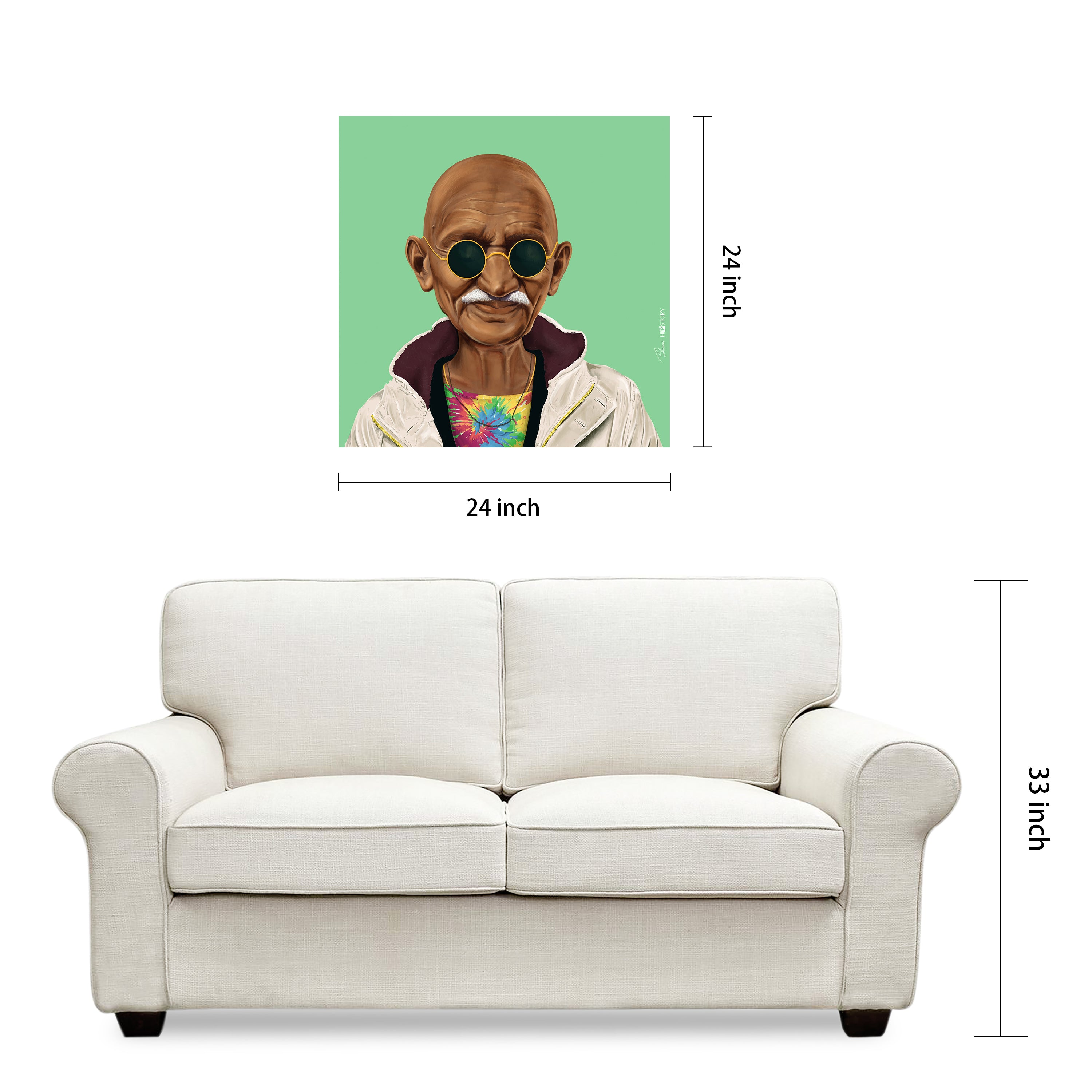 "Hip Mahatma Gandhi" Frameless Free Floating Reverse Printed Tempered Art Glass Wall Art