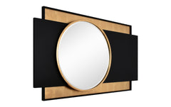 "Modern Elegance Gold and Black Wall Mirror", 37"x65", Beveled Center Round Mirror Featuring a  Black and Gold Foiled Iron Frame