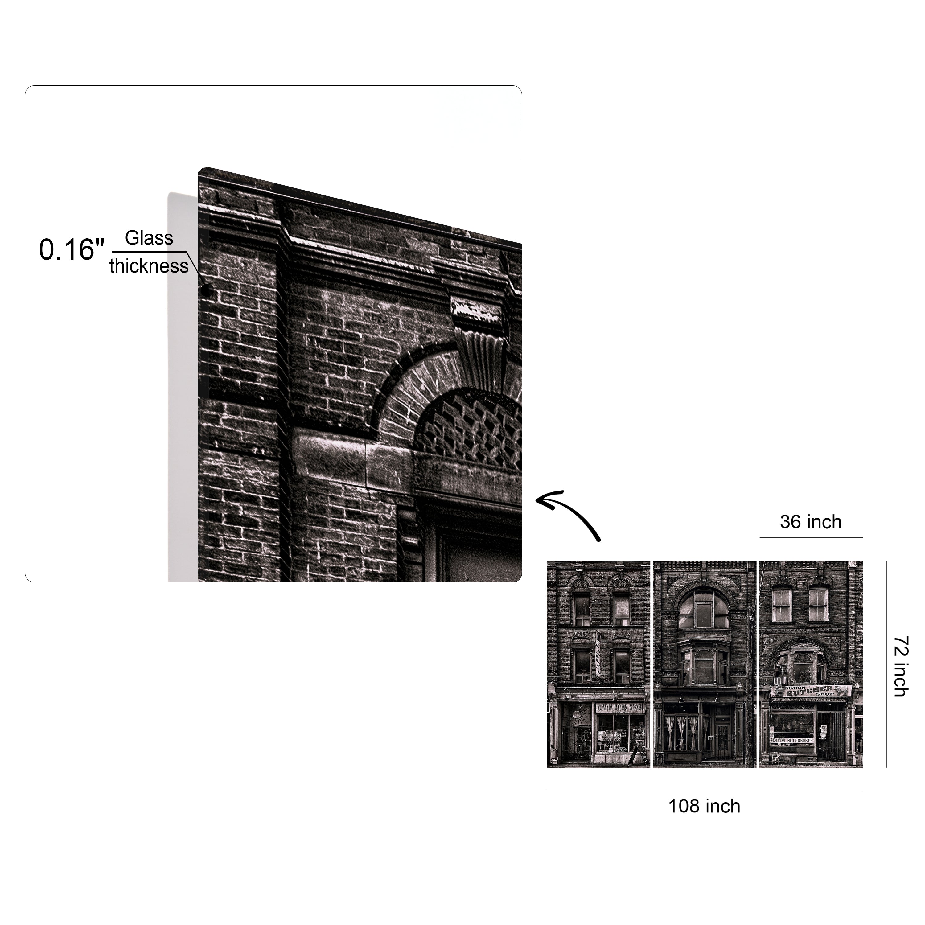 "Historic Brownstone Trio" Buildings Frameless Free Floating Reverse Printed Tempered Art Glass Wall Art