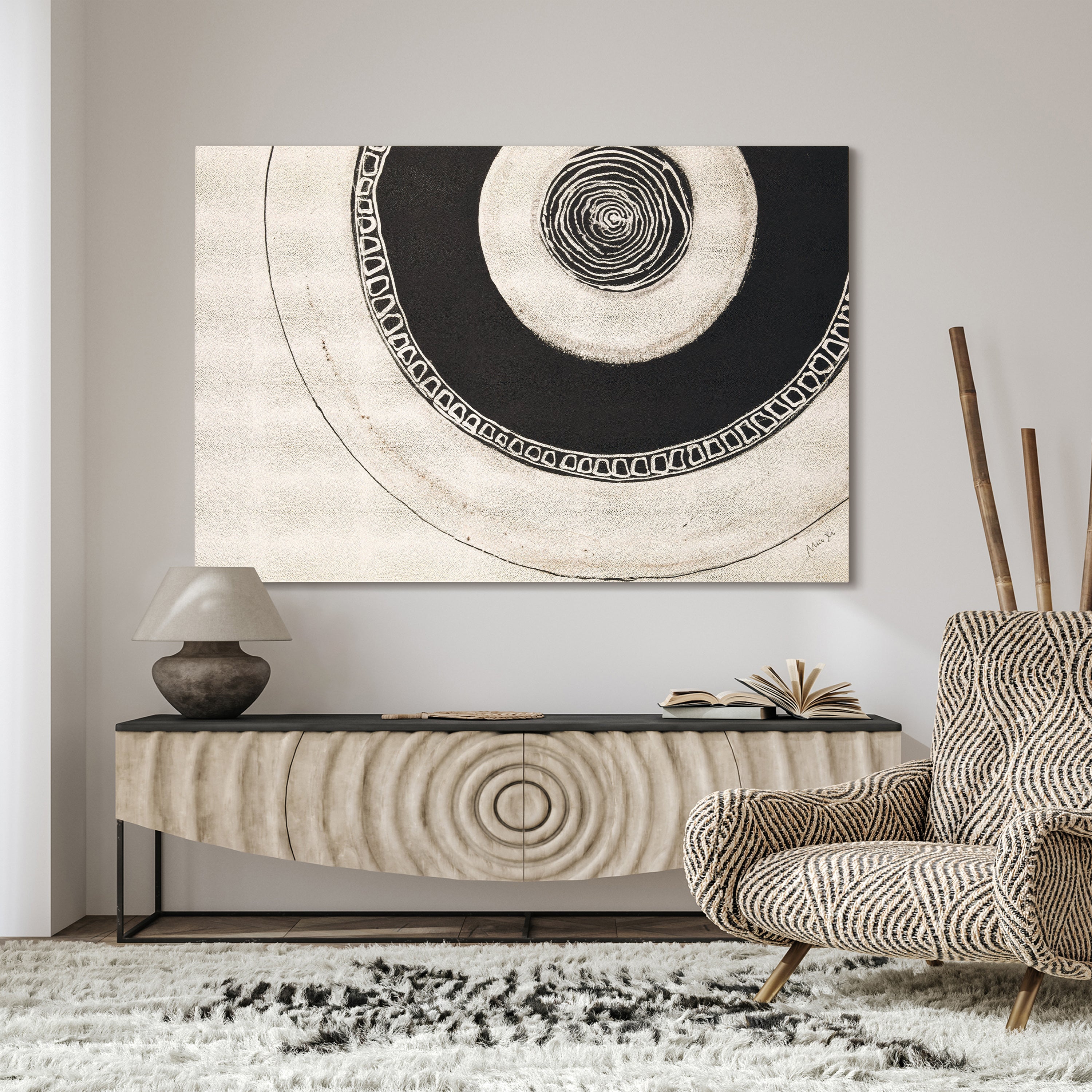 "Ecliptic Focus" Abstract Circle Rendered on Gold Shagreen Gallery Wrapped  Wall Art, sized 60"x40"