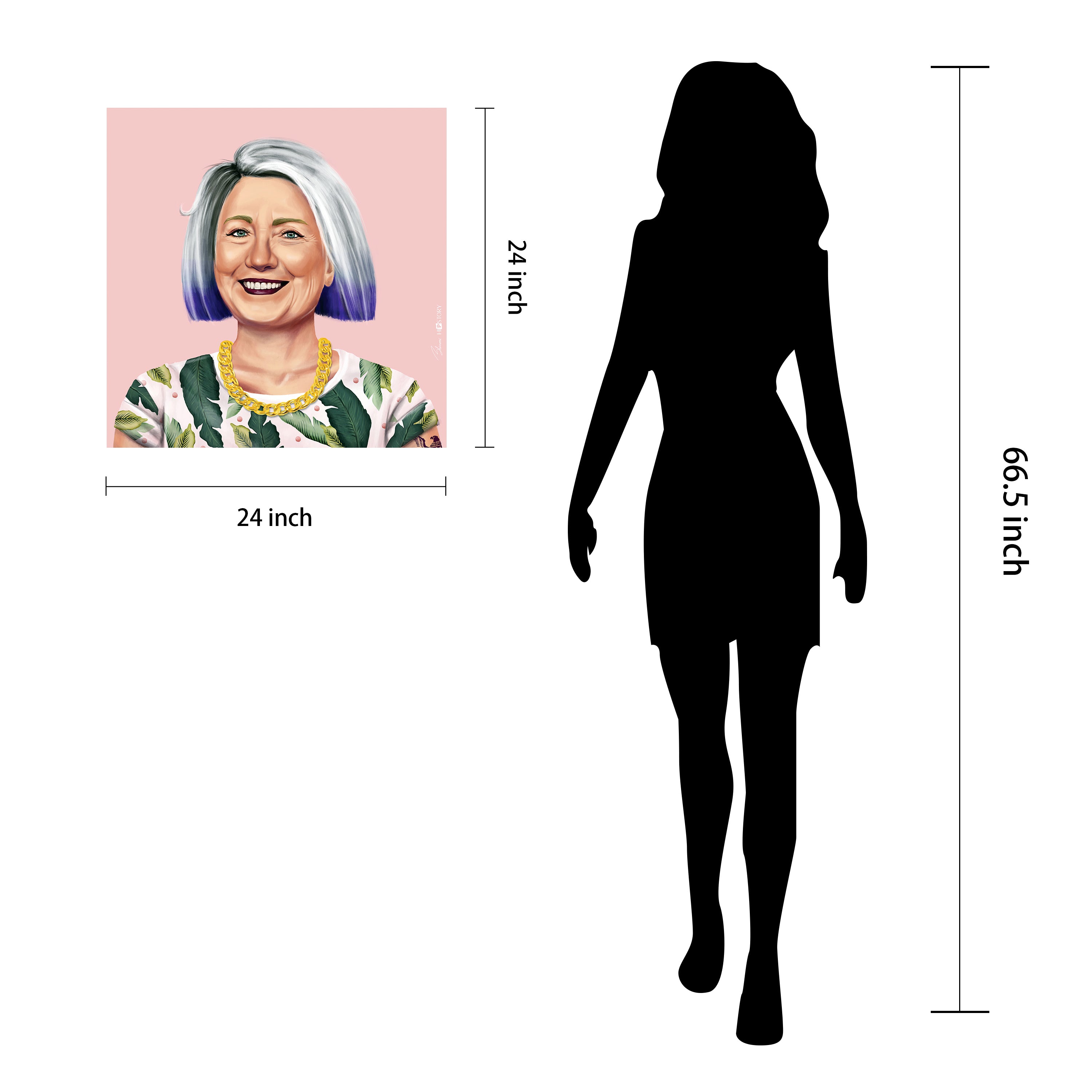 "Hip Hillary" Frameless Free Floating Reverse Printed Tempered Art Glass Wall Art