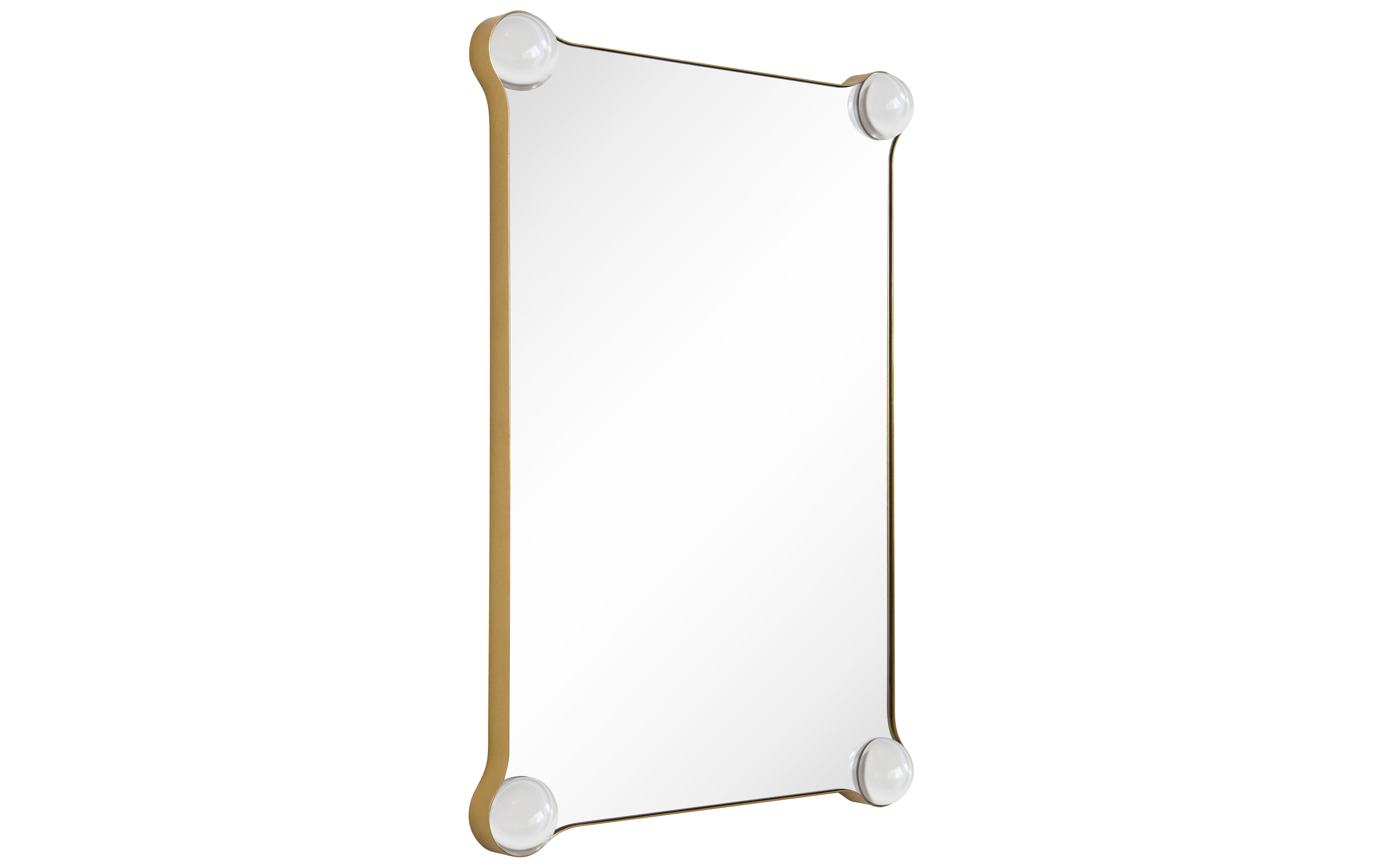 "Elegance Rectangular Wall Mirror", 27"x39" Featuring 3" Half Sphere Corner Glass Embellishment, on Gold Iron Frame