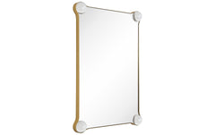 "Elegance Rectangular Wall Mirror", 27"x39" Featuring 3" Half Sphere Corner Glass Embellishment, on Gold Iron Frame