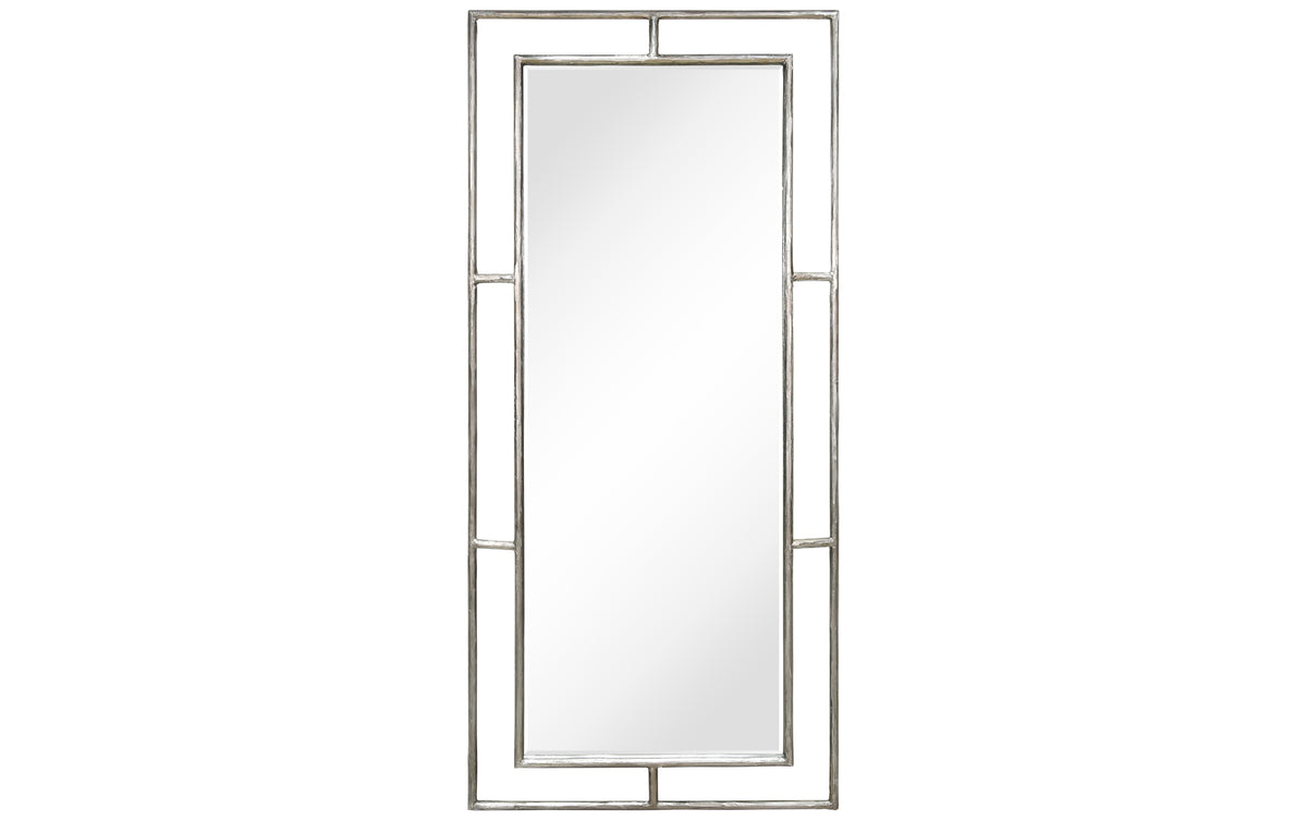 "Antique Champagne Rectangular Wall Mirror",38"x82", Beveled Mirror Featuring a Silver Foiled and Antique Champagne Finished Iron Pipe Frame