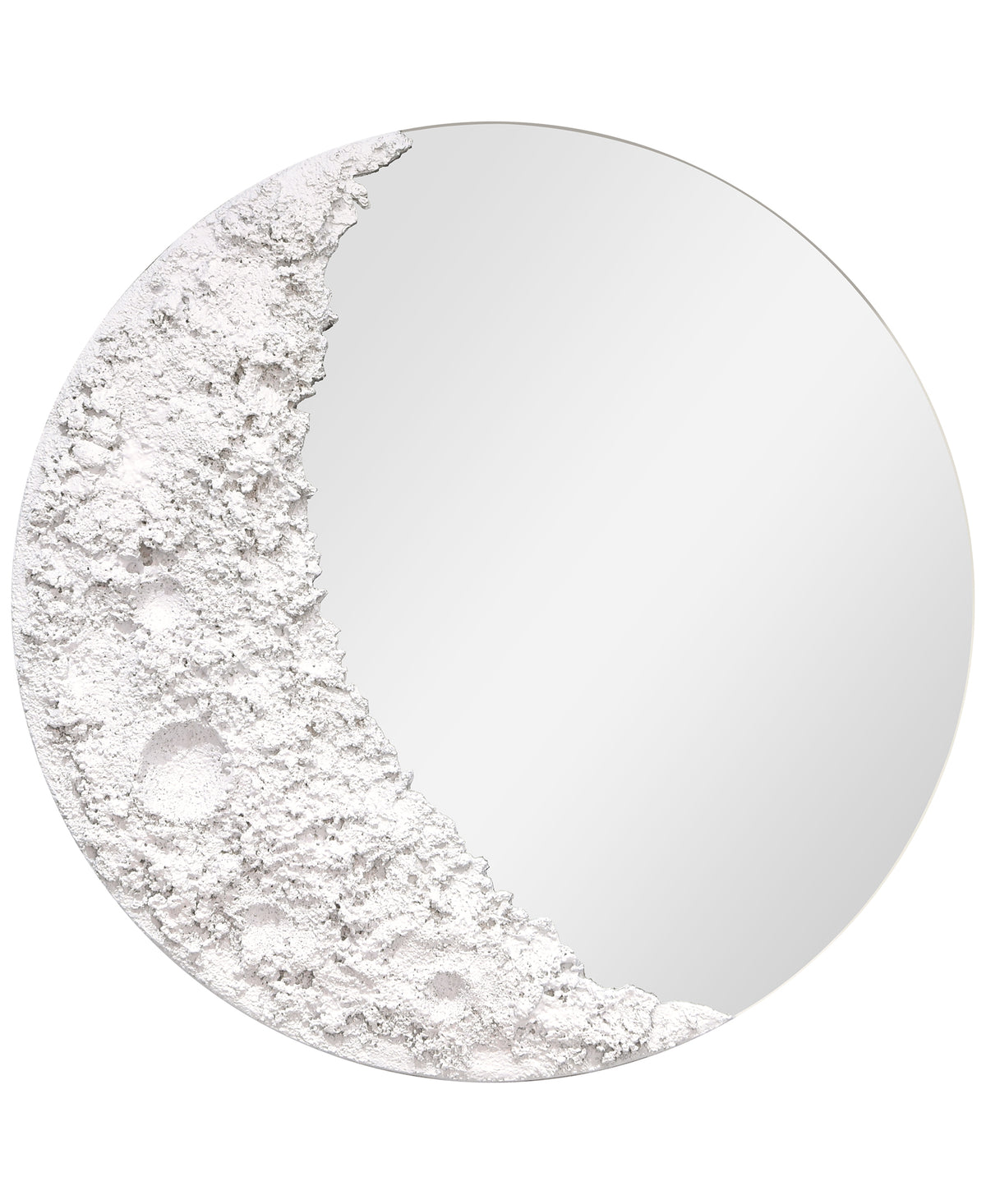 "Lunar Serenity" 20" Round Wall Mirror with a 3D Textured Crescent Moon Embellishment