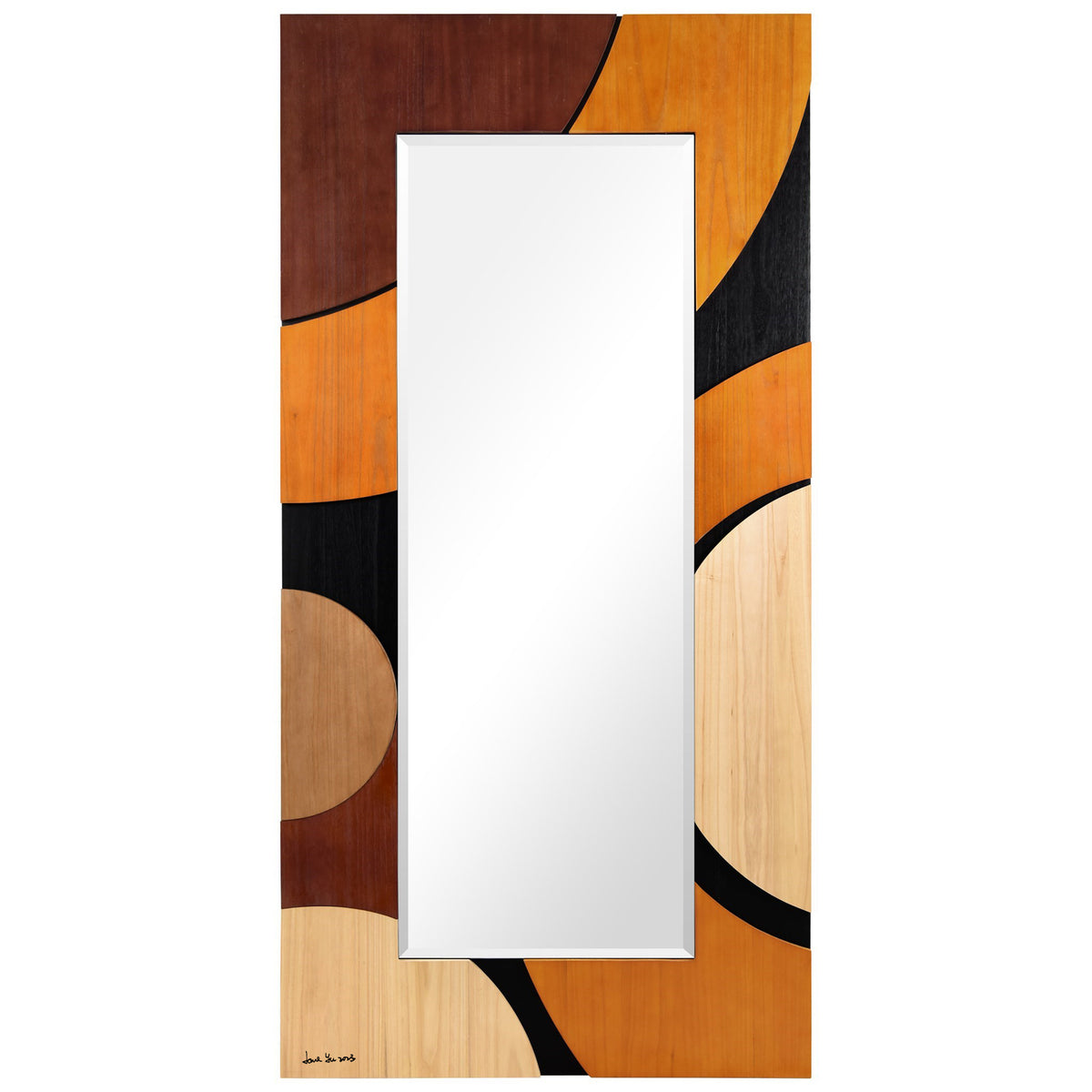 "Curved Elegance" Hand Made Solid Paulownia Wood Beveled Leaner Mirror size 80"x40"