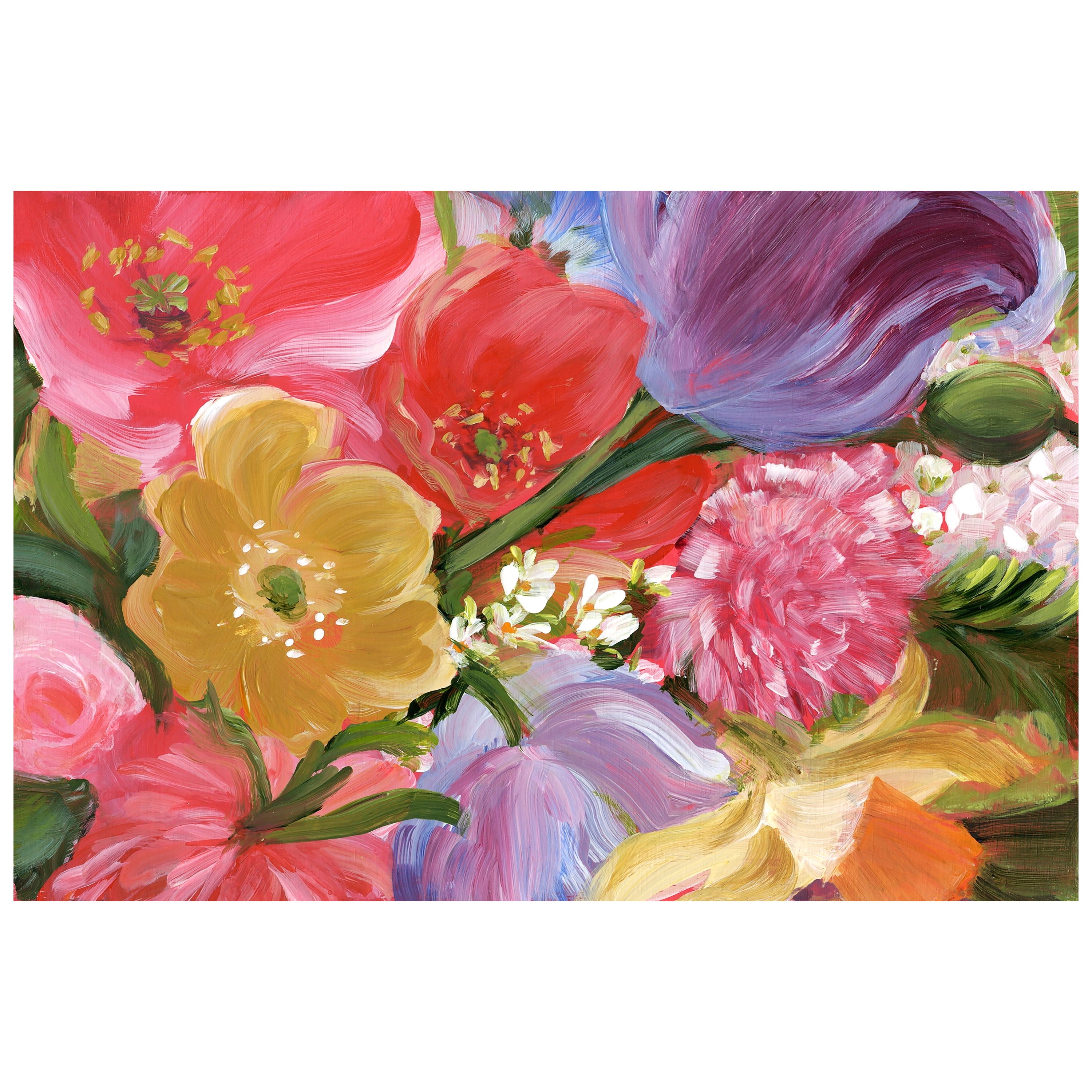 "Blossom Symphony II" Flowers Frameless Free Floating Reverse Printed Tempered Art Glass Wall Art