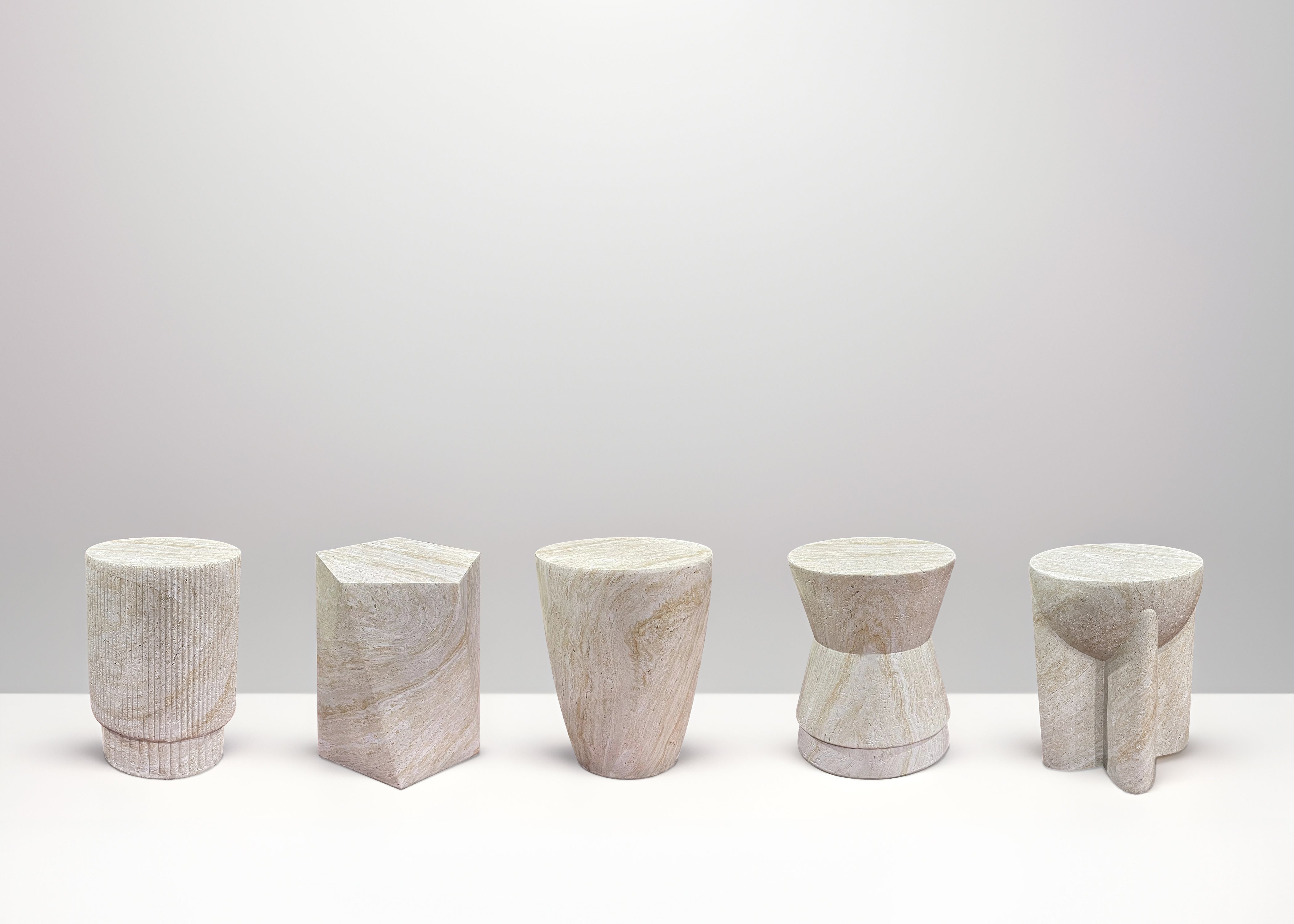 Abstract Travertine Stone Finish Italian Design MGO Side Accent Table, size 15"x15"x18.3", perfect for both indoor and outdoor spaces.