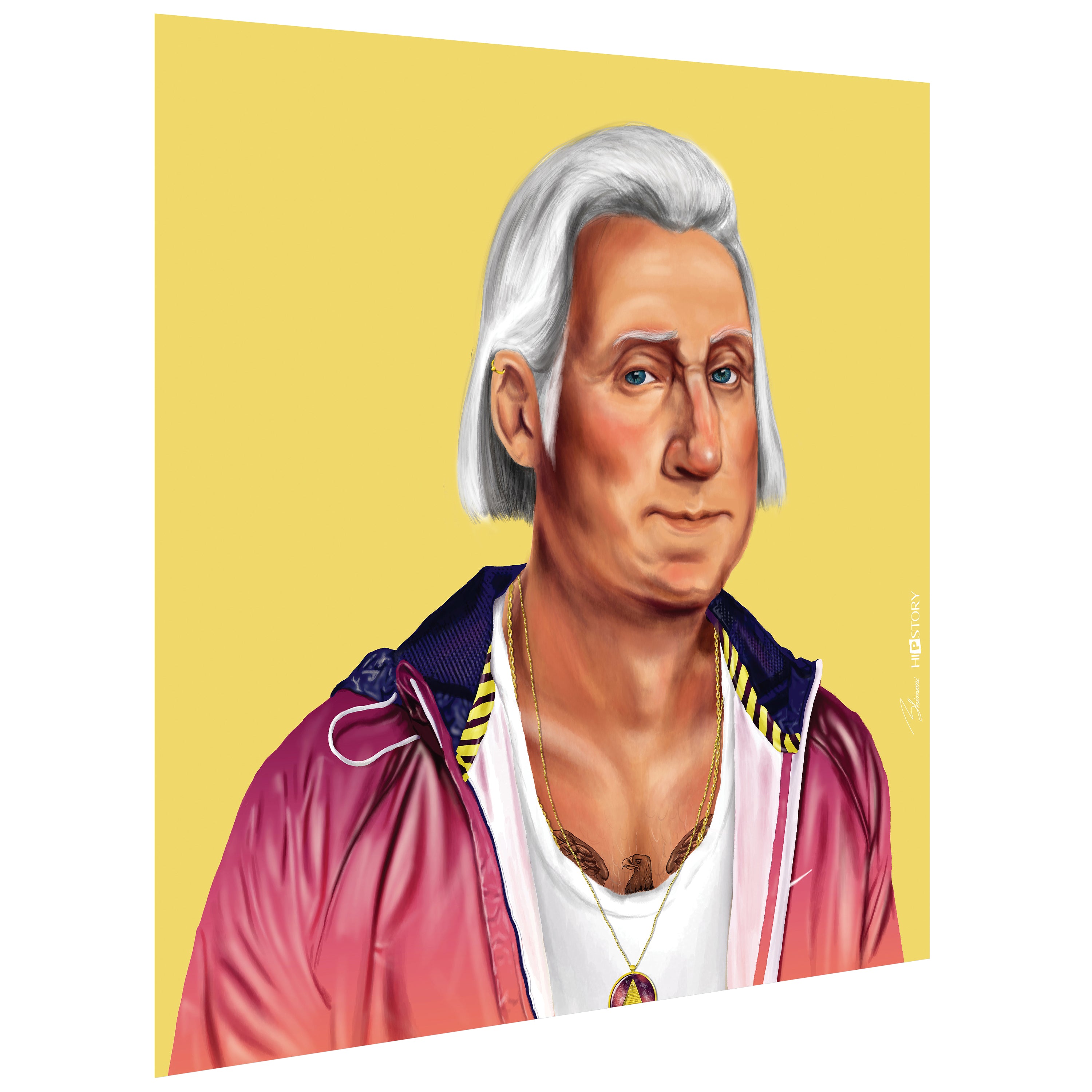 "Hip George Washington" Frameless Free Floating Reverse Printed Tempered Art Glass Wall Art