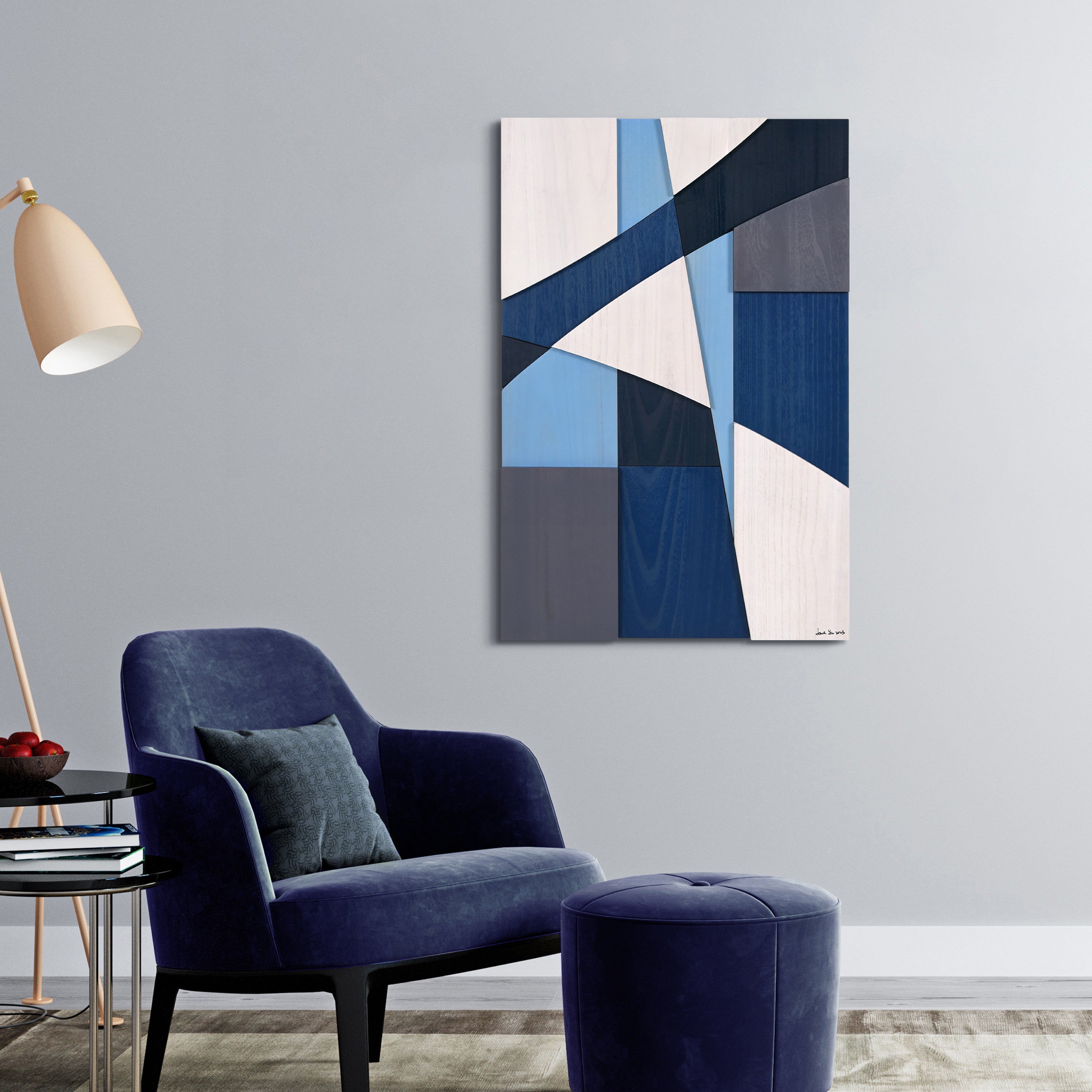 "Whispers of Blues I & II Set" Hand Made & Hand Finished Solid Paulownia Wood Abstracts Wall Art