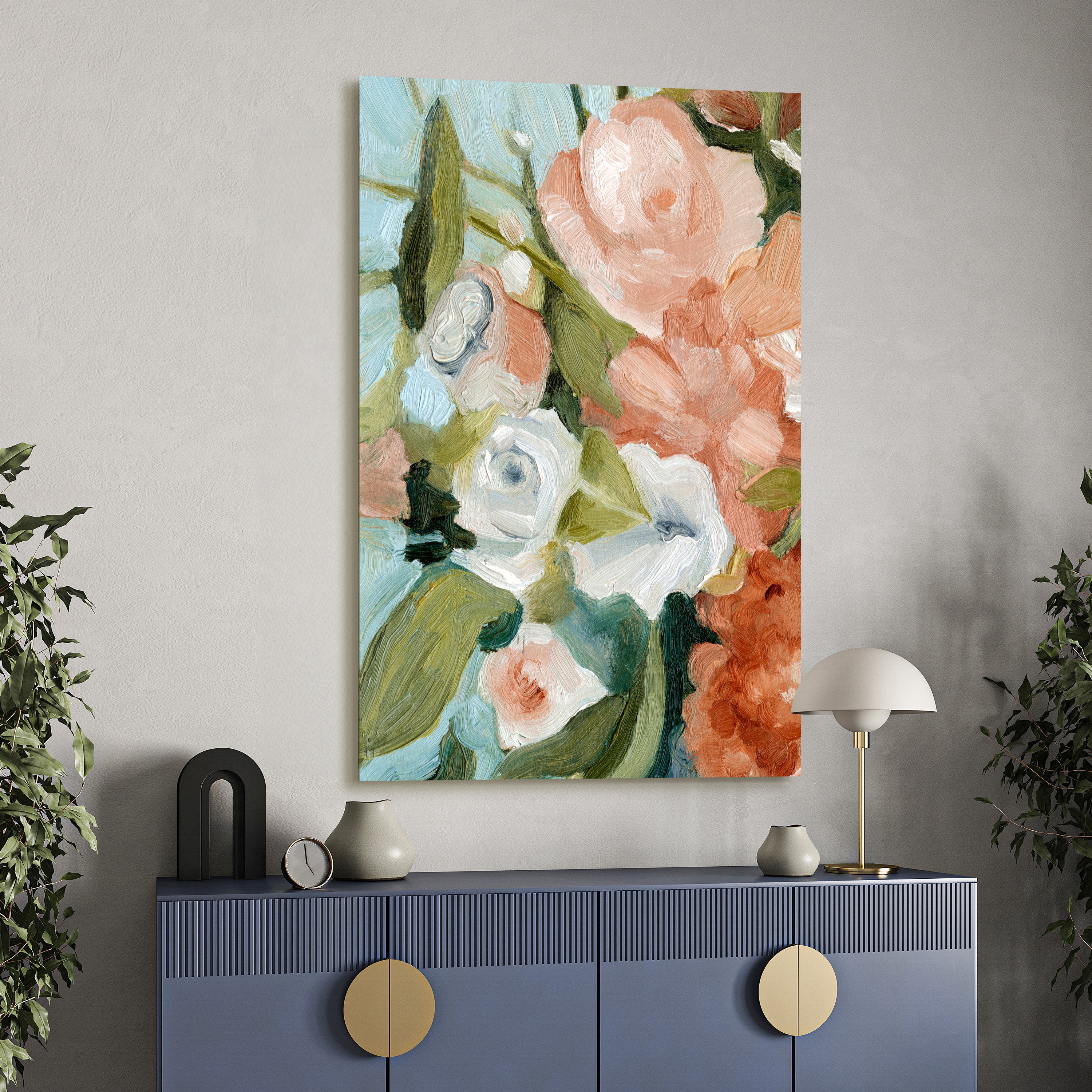 "Floral Harmony I" Bouquet Frameless Free Floating Reverse Printed Tempered Art Glass Wall Art