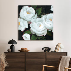 "White Blossom Serenity II" Flower Frameless Free Floating Reverse Printed Tempered Art Glass Wall Art