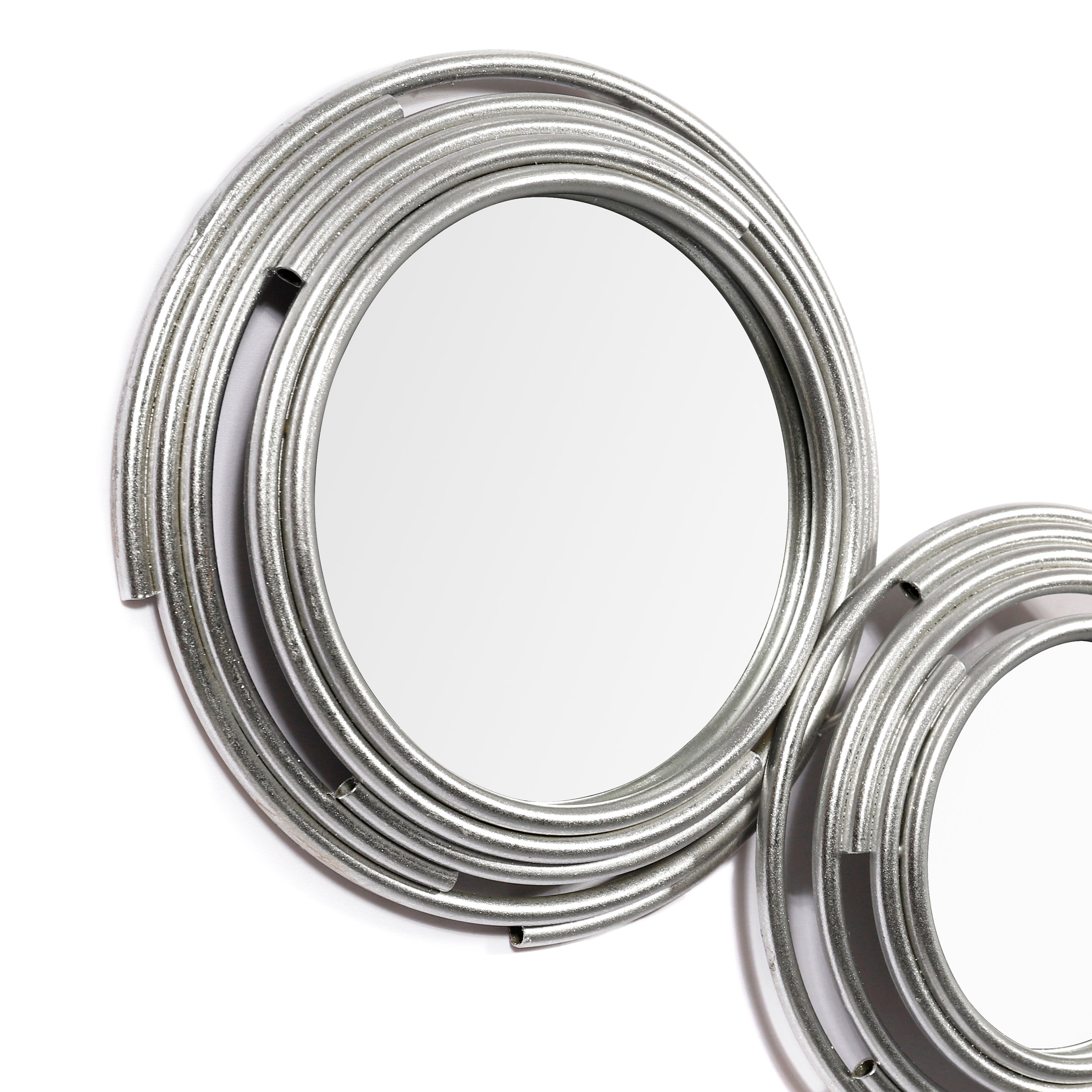 "Circles of Reflection"Circle Array Mirrors in Metal Foiled Frame, Set of 2