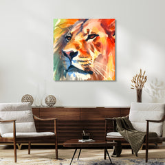 "Regal Strength I" Lion Frameless Free Floating Reverse Printed Tempered Art Glass Wall Art