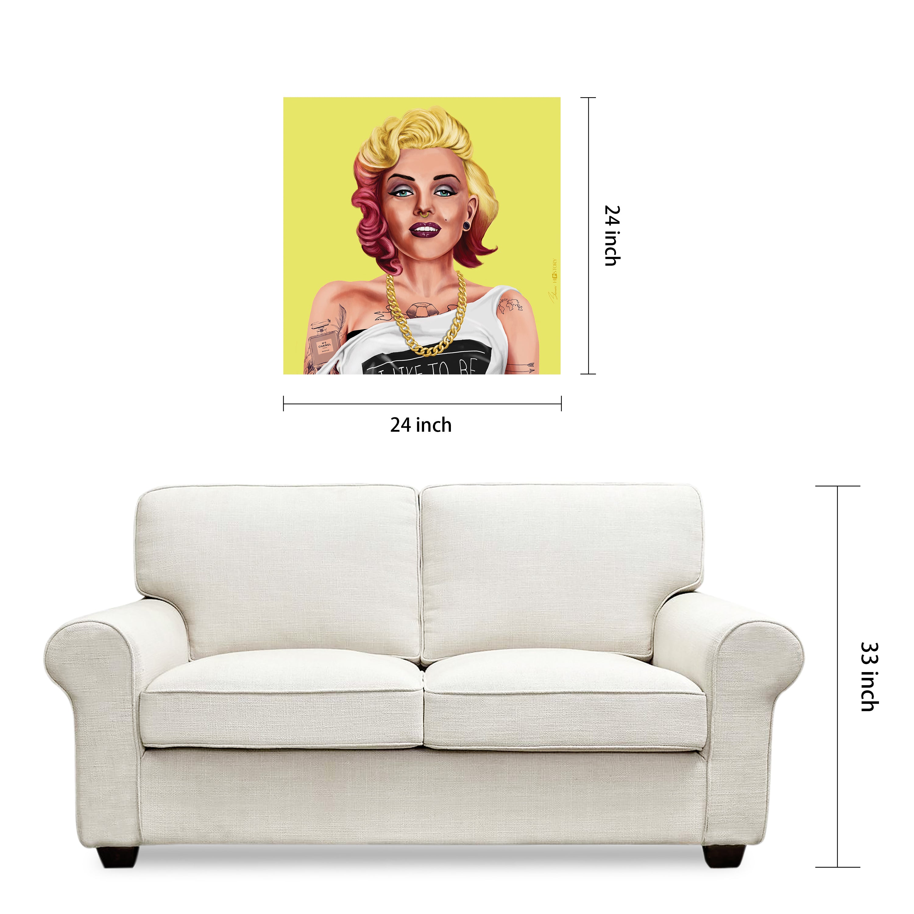 "Hip Marilyn Monroe" Frameless Free Floating Reverse Printed Tempered Art Glass Wall Art