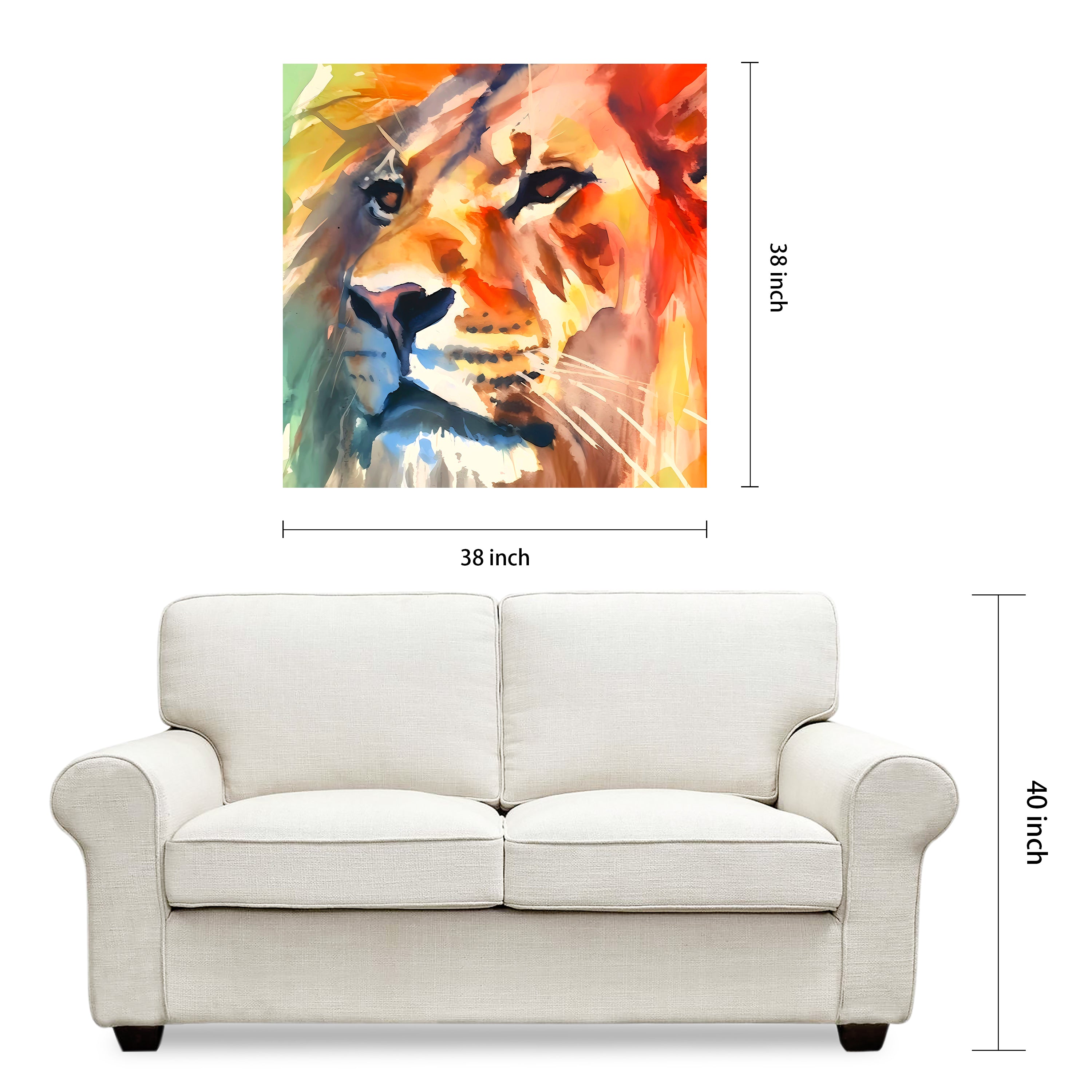 "Regal Strength I" Lion Frameless Free Floating Reverse Printed Tempered Art Glass Wall Art