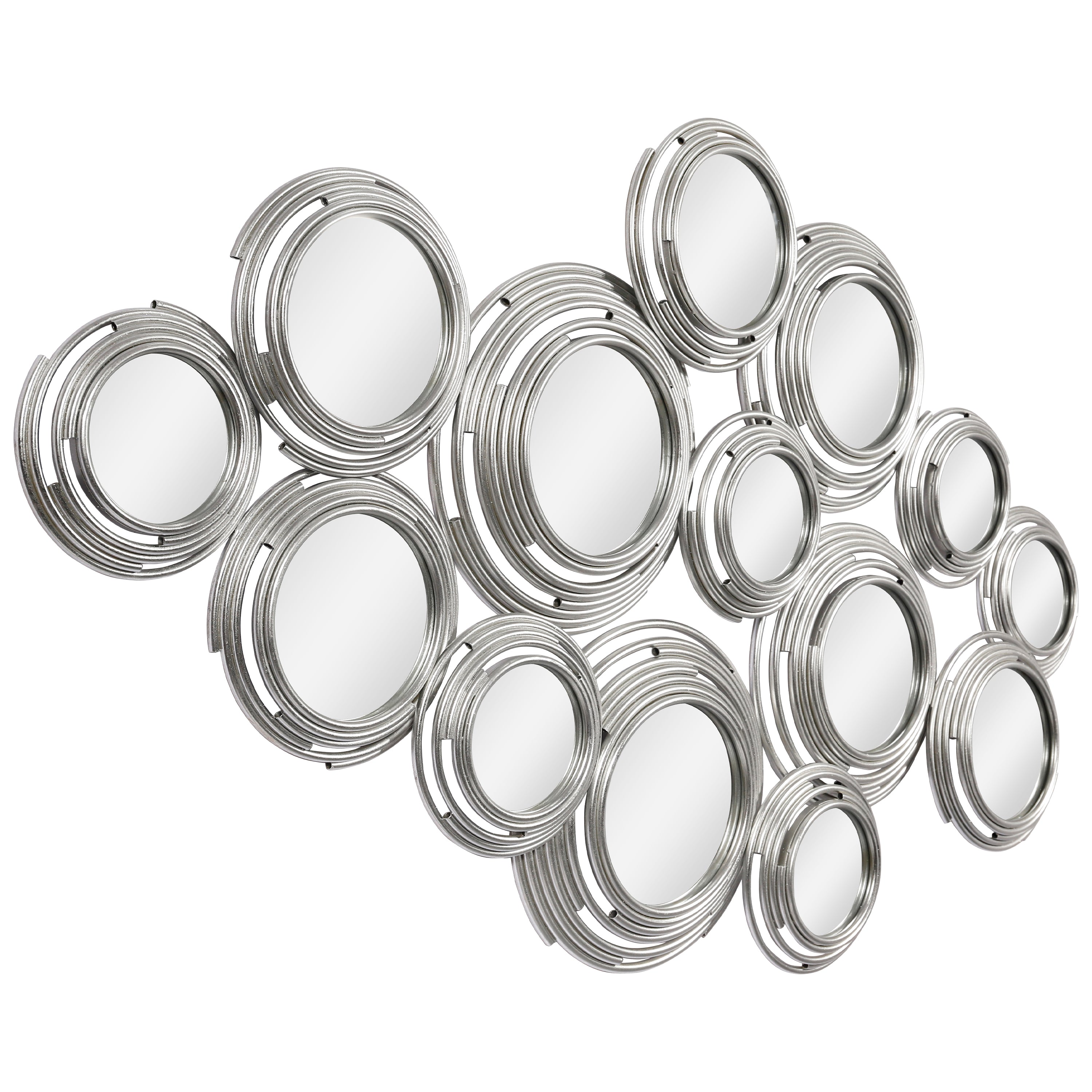 "Circles of Reflection"Circle Array Mirrors in Metal Foiled Frame, Set of 2