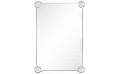 "Elegance Rectangular Wall Mirror", 27"x39" Featuring 3" Half Sphere Corner Glass Embellishment, on Gold Iron Frame