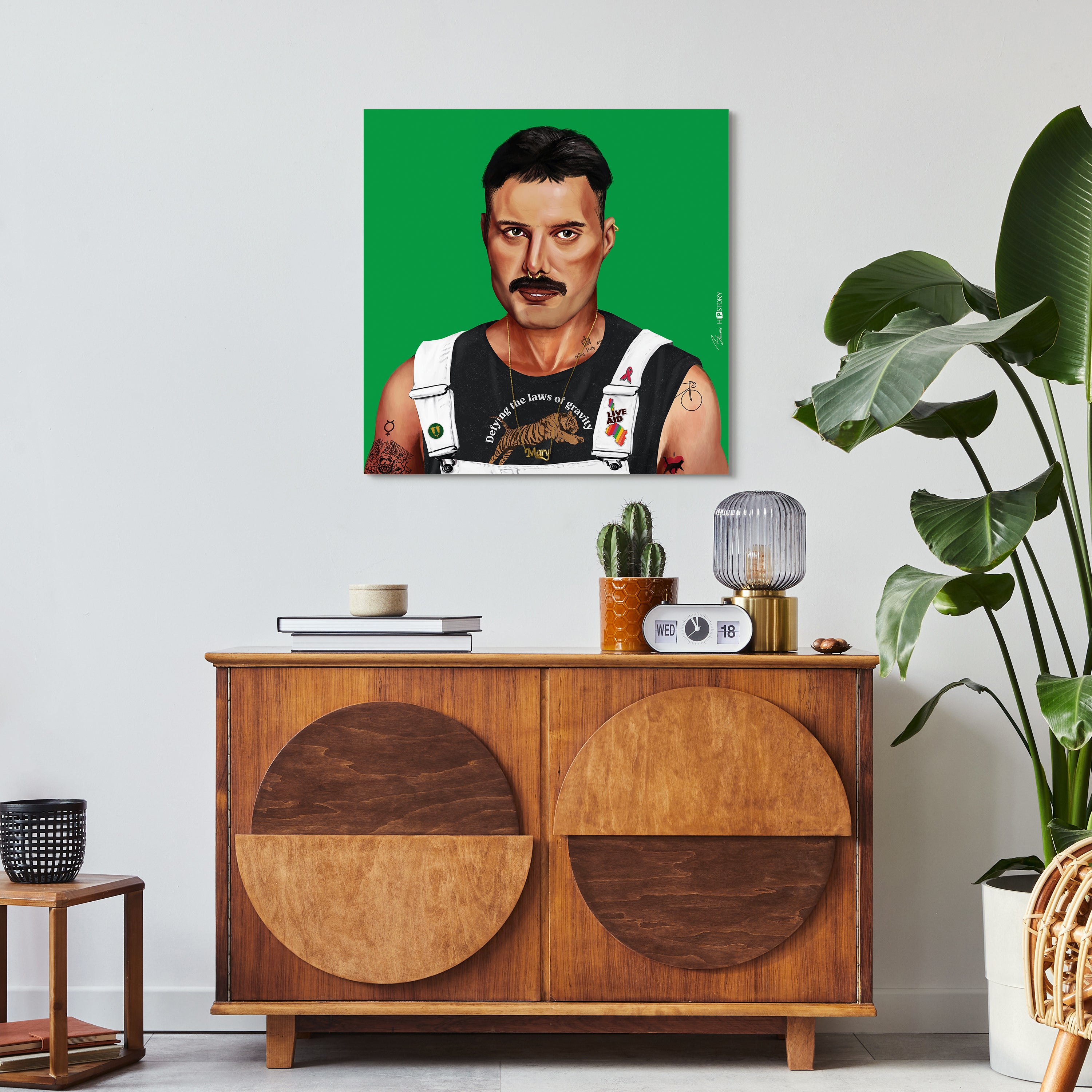 "Hip Freddie Mercury" Frameless Free Floating Reverse Printed Tempered Art Glass Wall Art