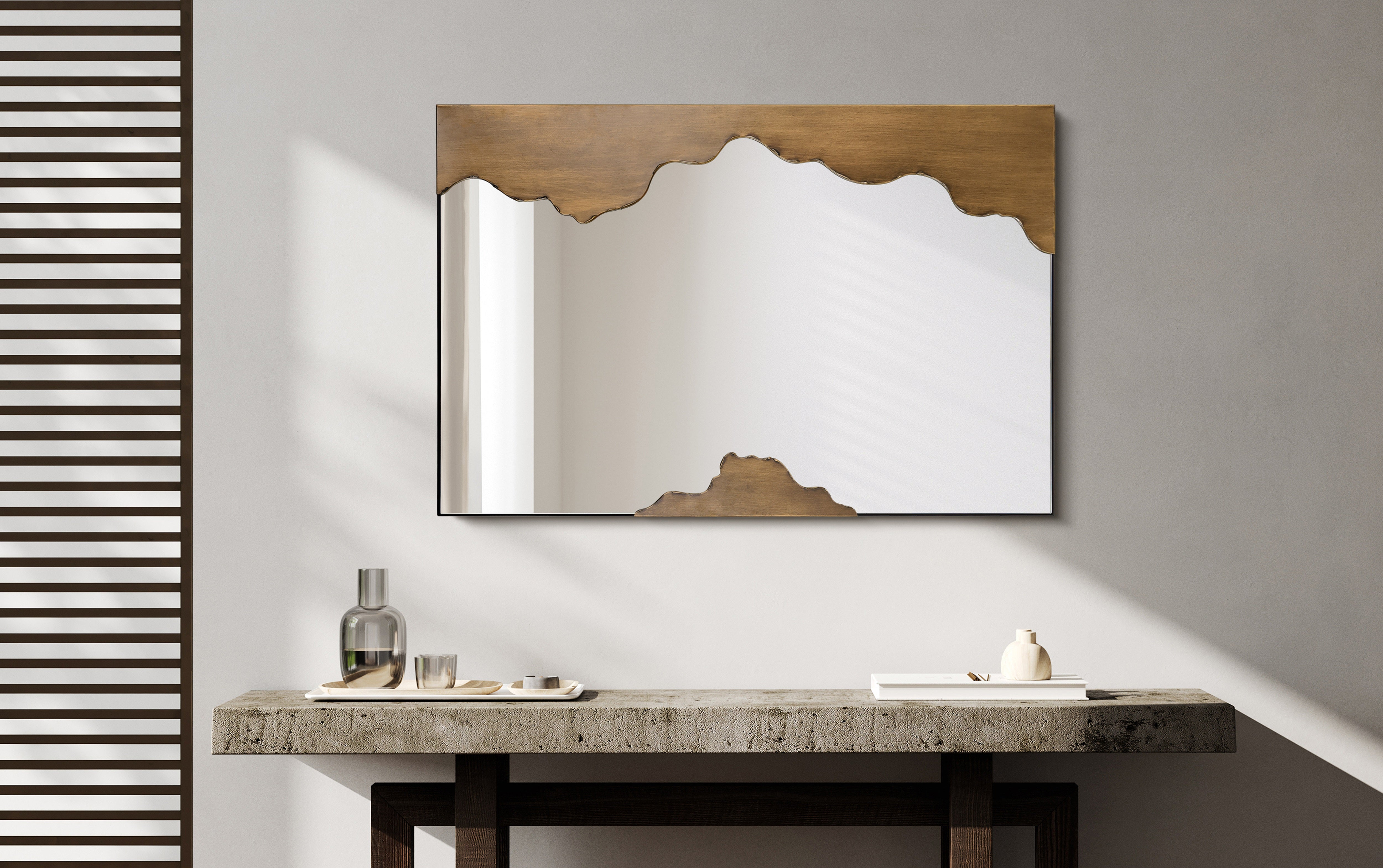 "Antique Gold Edge Tear Rectangular Wall Mirror",24"x36" Mirror Featuring a Brushed Antique Gold Iron Frame with Unique Edge Tear Design Accent