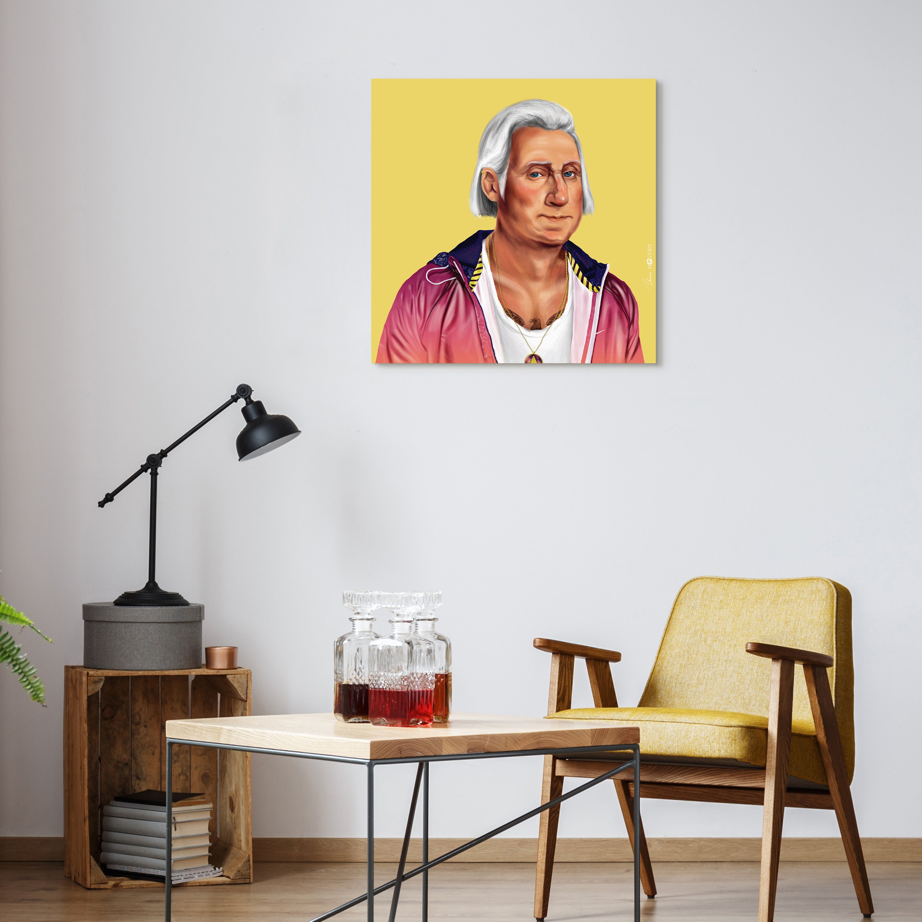 "Hip George Washington" Frameless Free Floating Reverse Printed Tempered Art Glass Wall Art