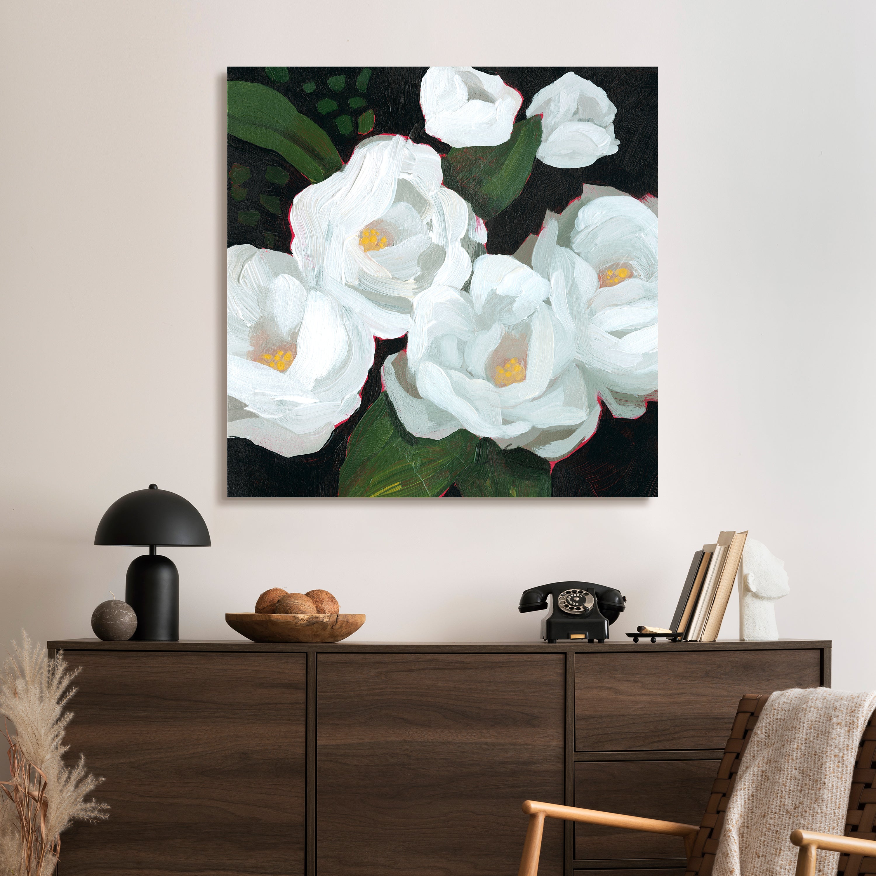 "White Blossom Serenity I" Flower Frameless Free Floating Reverse Printed Tempered Art Glass Wall Art