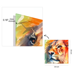 "Regal Strength I" Lion Frameless Free Floating Reverse Printed Tempered Art Glass Wall Art