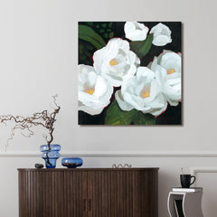 "White Blossom Serenity I" Flower Frameless Free Floating Reverse Printed Tempered Art Glass Wall Art