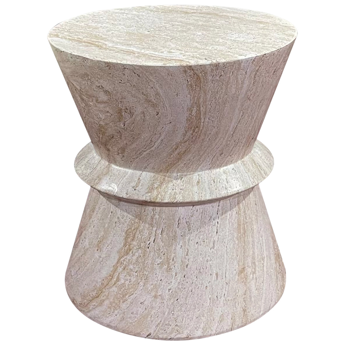 Hourglass Travertine Stone Finish Italian Design MGO Side Accent Table,size 15.4"x15.4"x17.8" perfect for both indoor and outdoor settings.