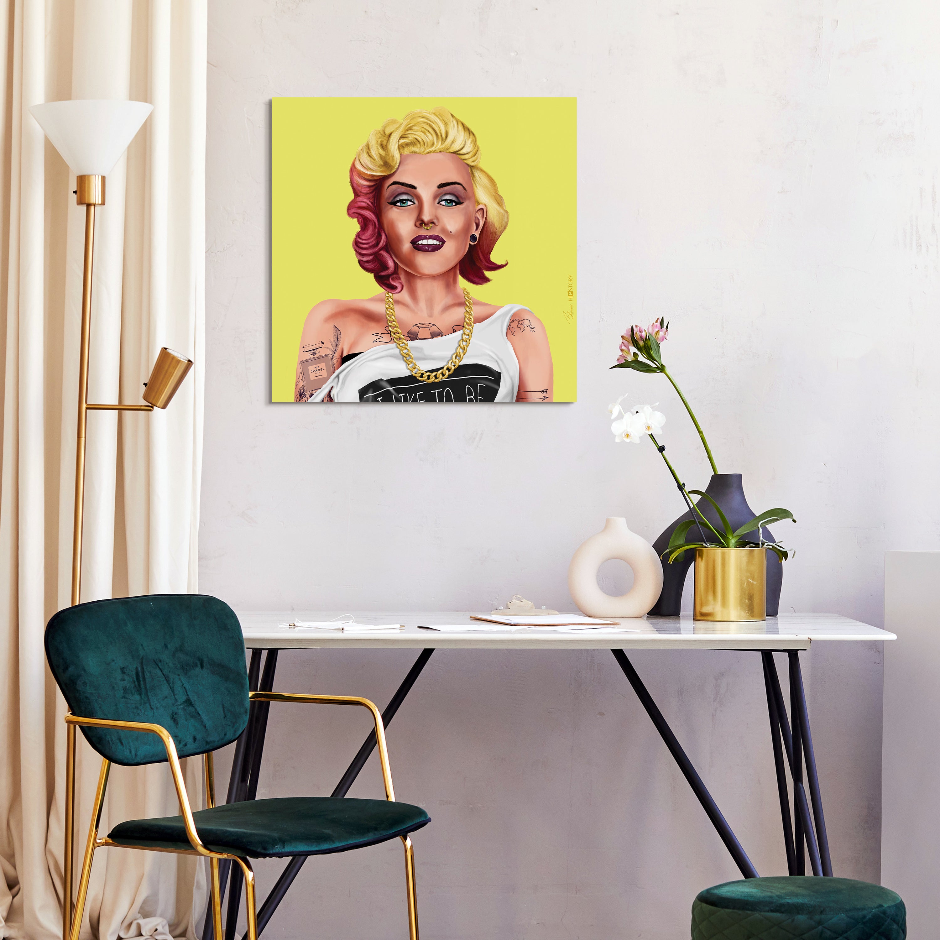 "Hip Marilyn Monroe" Frameless Free Floating Reverse Printed Tempered Art Glass Wall Art