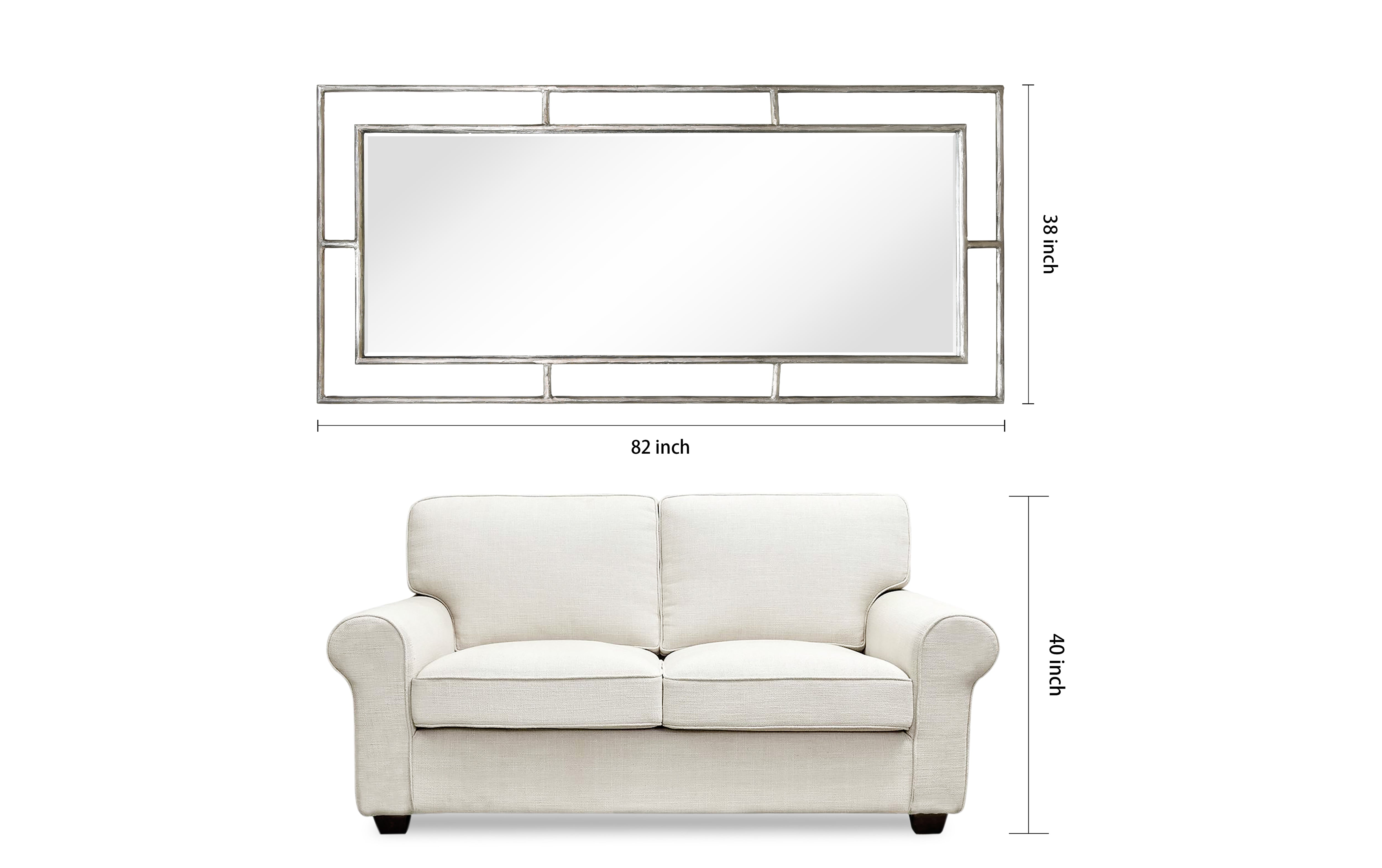 "Antique Champagne Rectangular Wall Mirror",38"x82", Beveled Mirror Featuring a Silver Foiled and Antique Champagne Finished Iron Pipe Frame