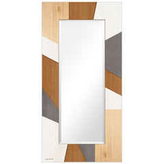 "Modern Geometric" Hand Made Solid Paulownia Wood Beveled Leaner Mirror,size 80"x40"