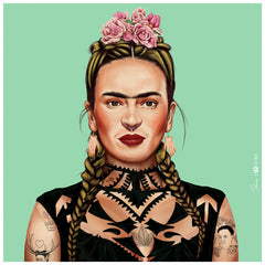 "Hip Frida Kahlo" Frameless Free Floating Reverse Printed Tempered Art Glass Wall Art